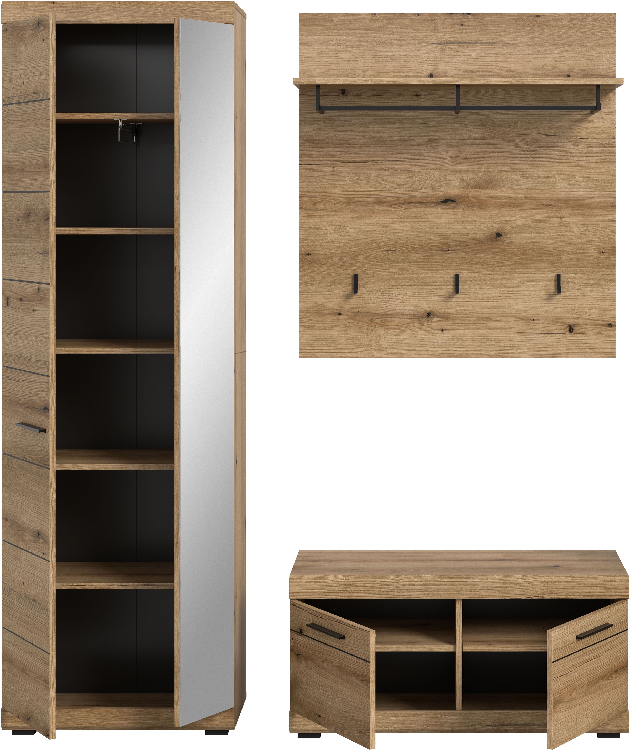 INOSIGN Garderoben-Set »SIENA, Breite 167 cm, 3-teiliges Set, individuell stellbar« Komplett-Set, bestehend aus: Garderobenschrank, Sitzbank und Garderobenpaneel, 3 Stk. tlg.