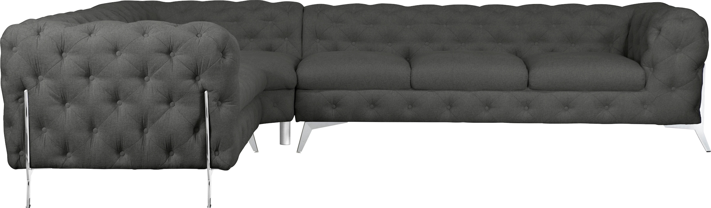 Leonique Chesterfield-Sofa »Amaury L-Form«, großes Ecksofa, Chesterfield-Optik, Breite 323 cm, Fußfarbe wählbar