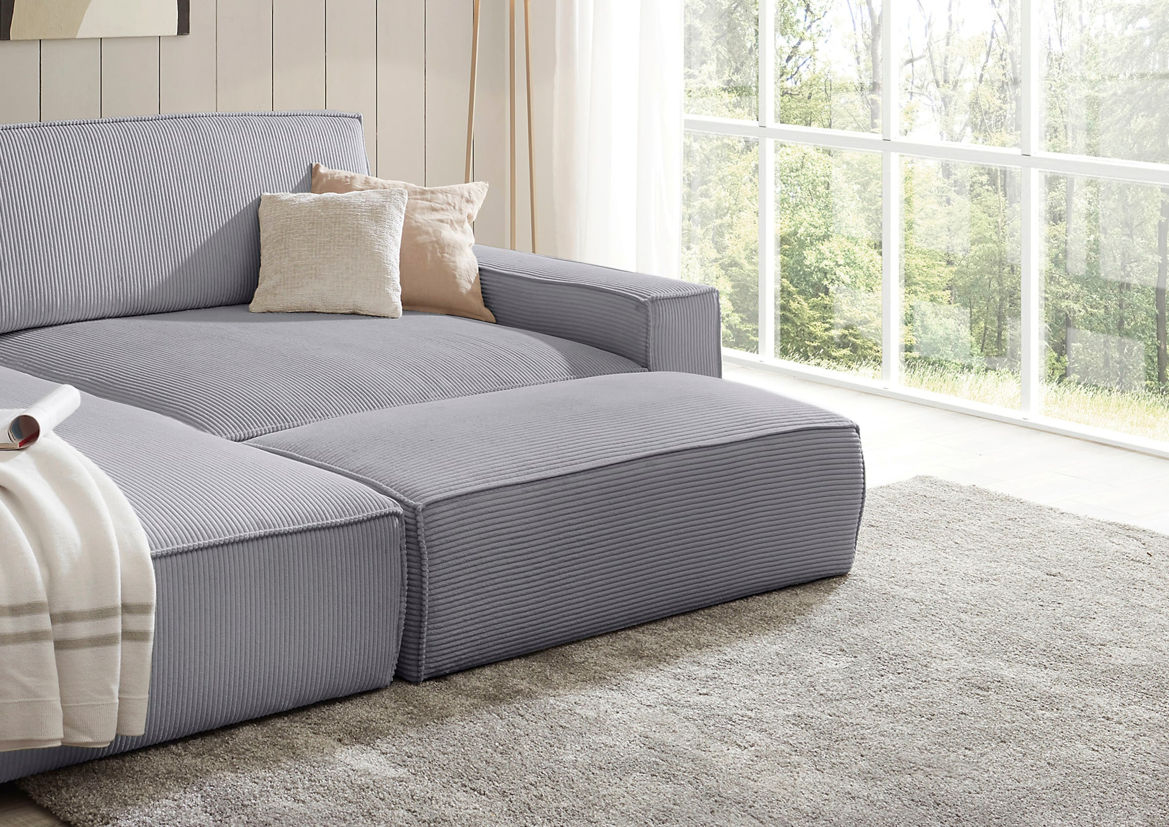 Home affaire Hocker »NEU: SHERWOOD XXL, Polsterhocker, Cord, Webstoff«, rechteckig, bequemer Sitzkomfort, 130/60/44 cm, Krokodilverbinder