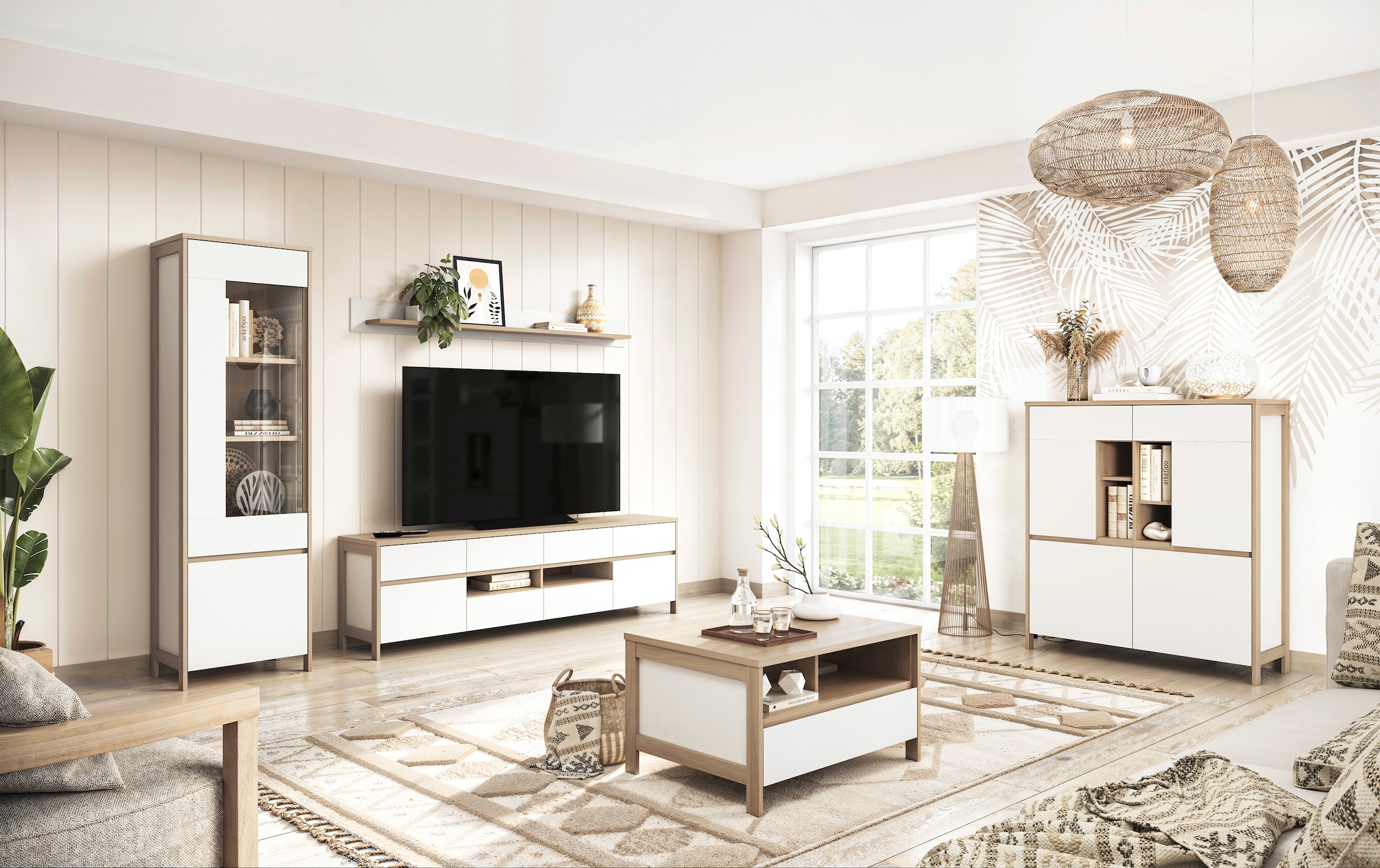 Home affaire Highboard »Stranda, moderner Schrank, Stauraumelement im Scandic-Style«, elegante Rahmenoptik, ausreichend Stauraum, vielseitig einsetzbar