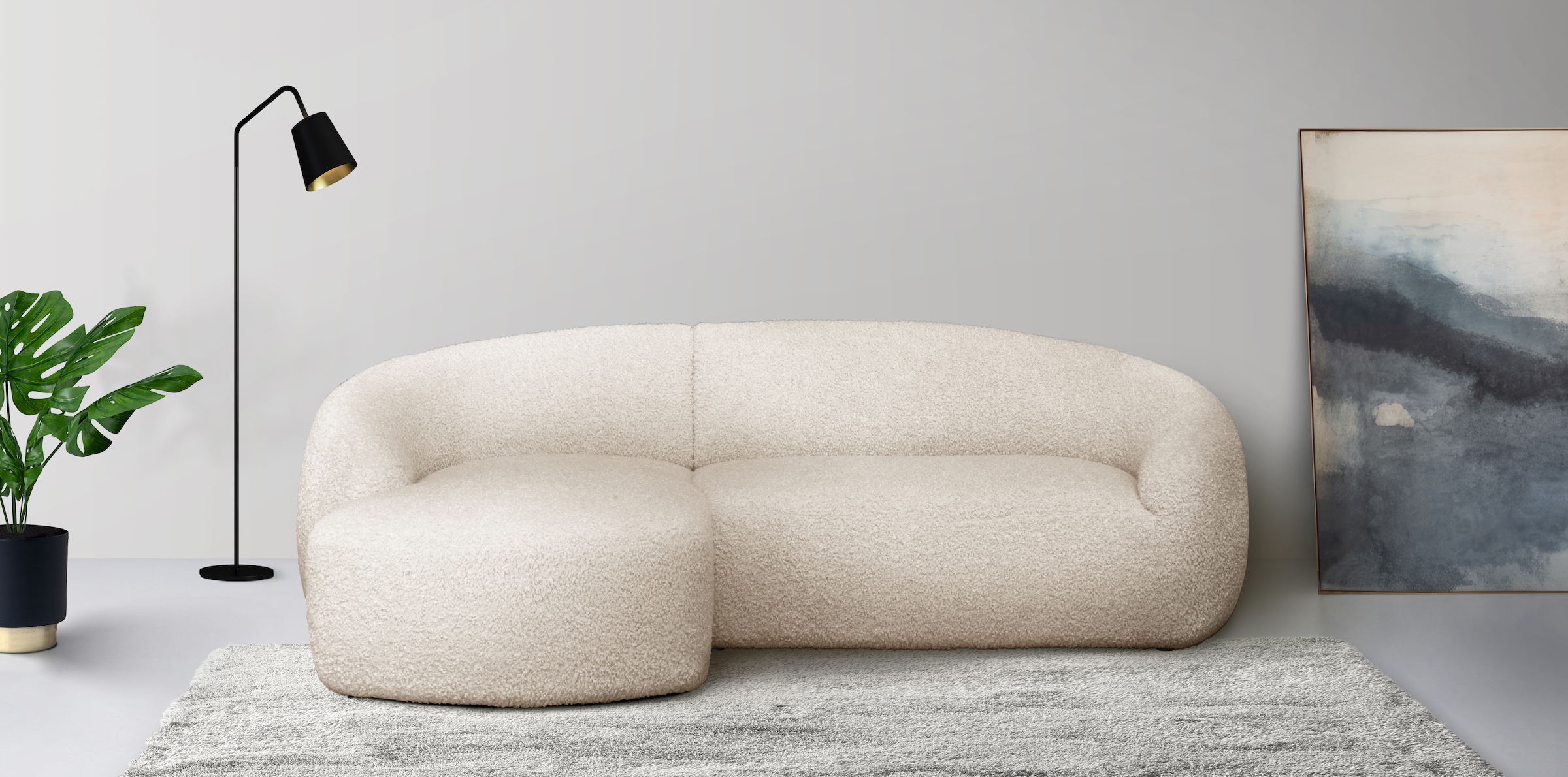 LeGer Home by Lena Gercke Ecksofa »L-Form, Designersofa, organische Form, Maße B/T/H: 255/170/81 cm«, mit Wellenunterfederung, auch in Bouclé, Recamiere rechts/links