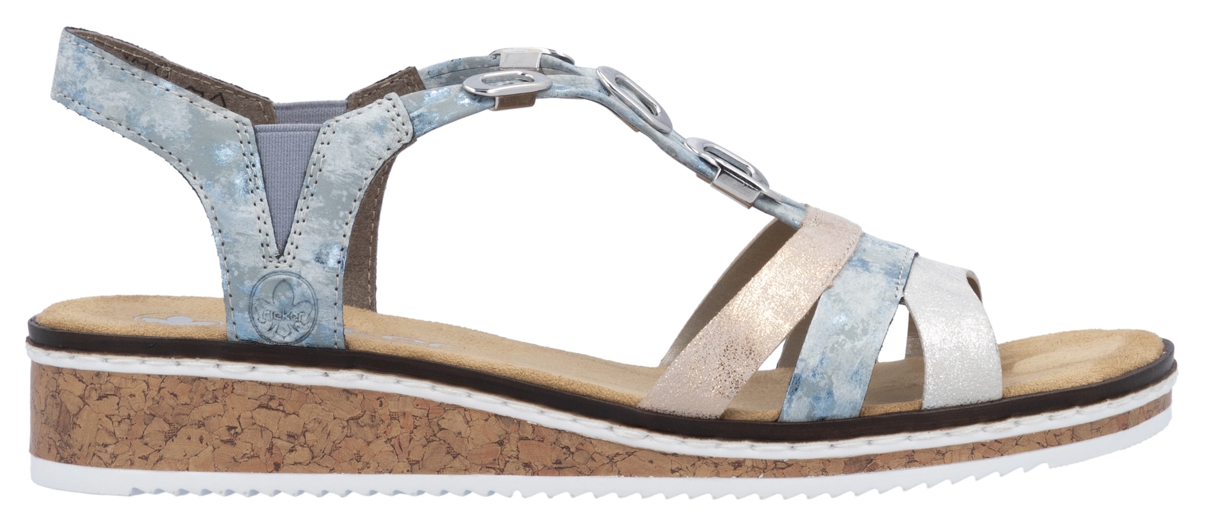 Rieker Riemchensandale, Sommerschuh, Sandalette, Keilabsatz, mit dezenter Schmuckverzierung
