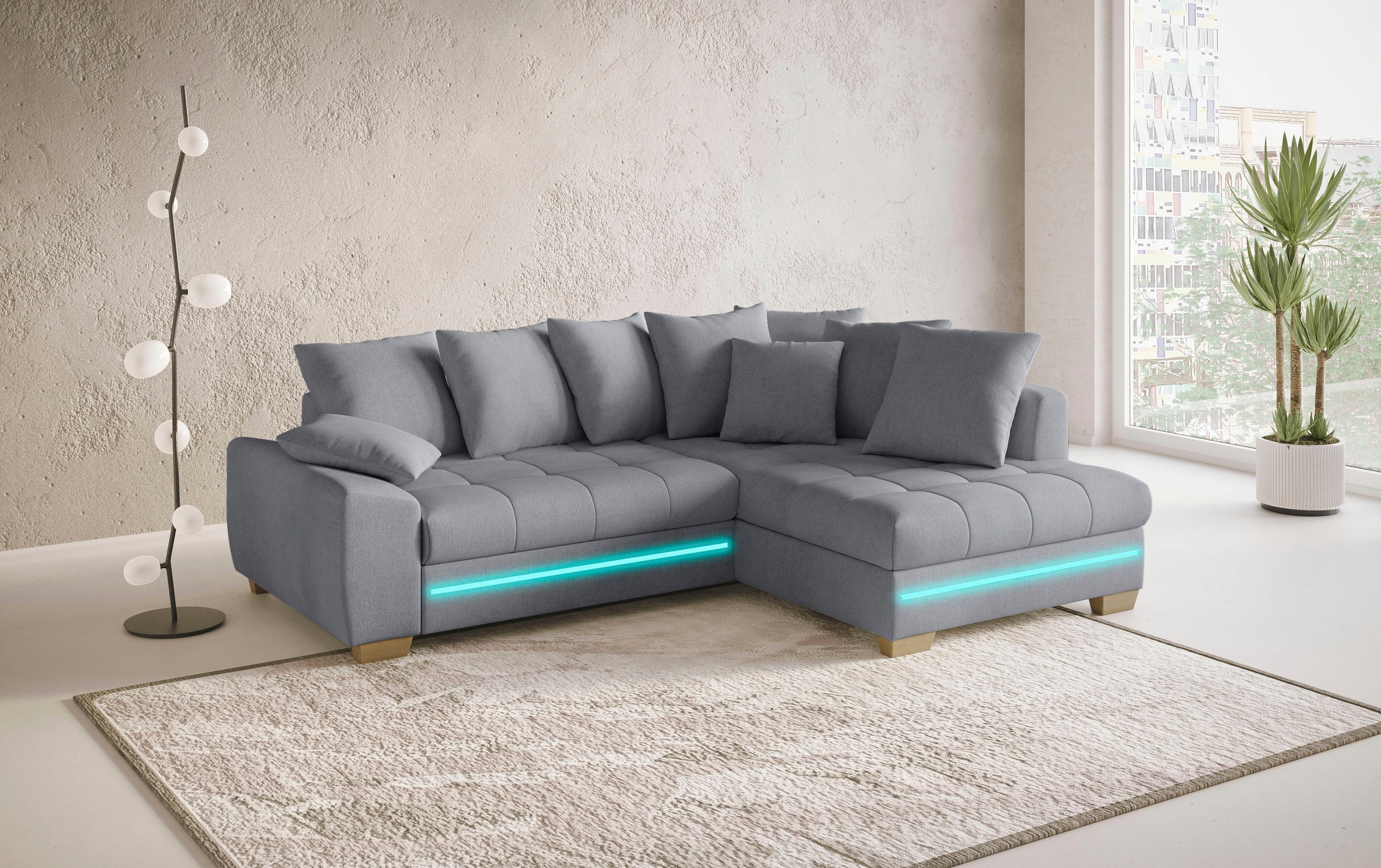 Mr. Couch Ecksofa »Nikita II, L-Form«, mit RGB-LED Beleuchtung, wahlweise mit Bett, Bettkasten, Kaltschaum