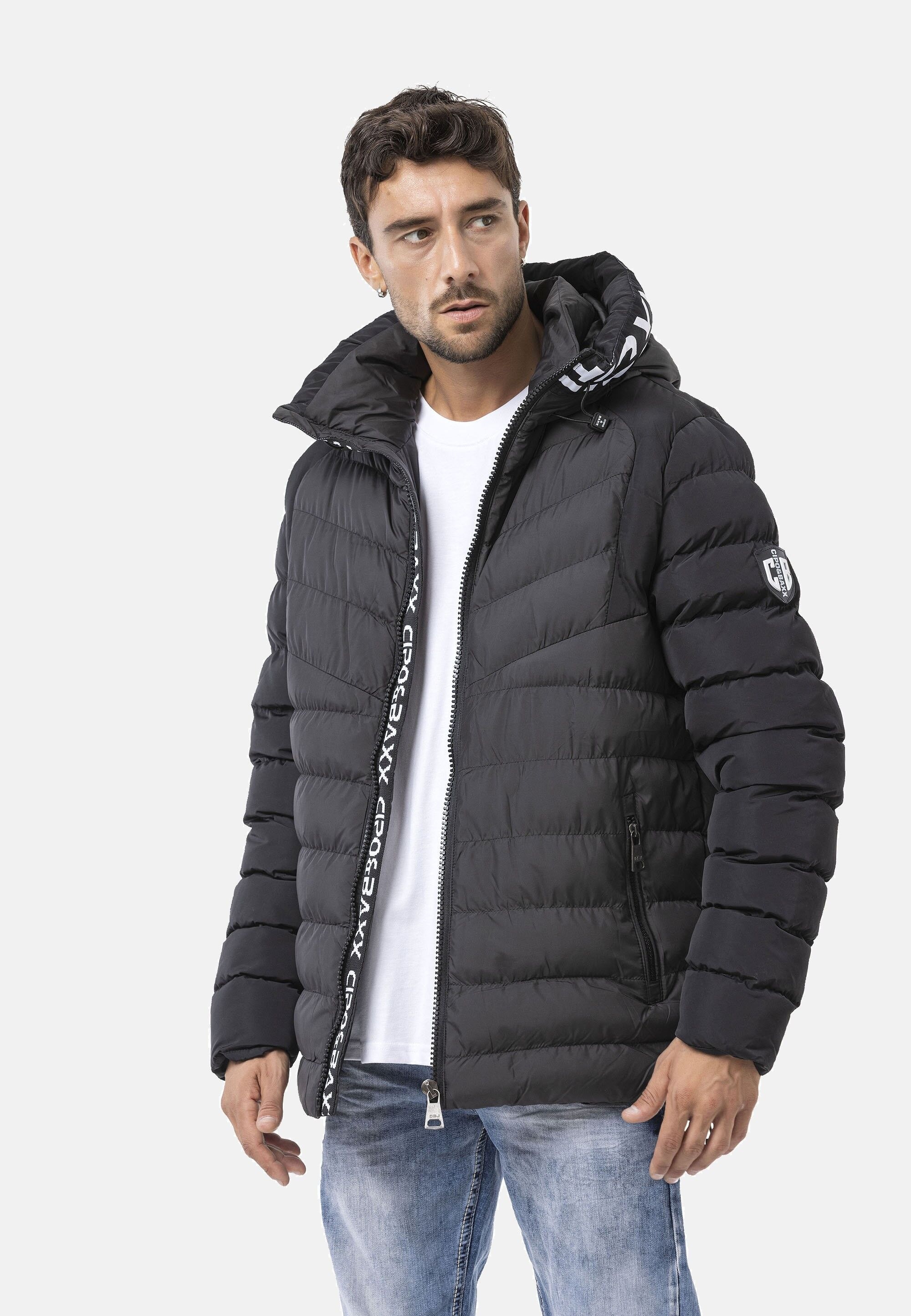 Cipo & Baxx Winterjacke »Cipo & Baxx Winterjacke CM185« mit Kapuze mit markanter Marken-Zipperleiste