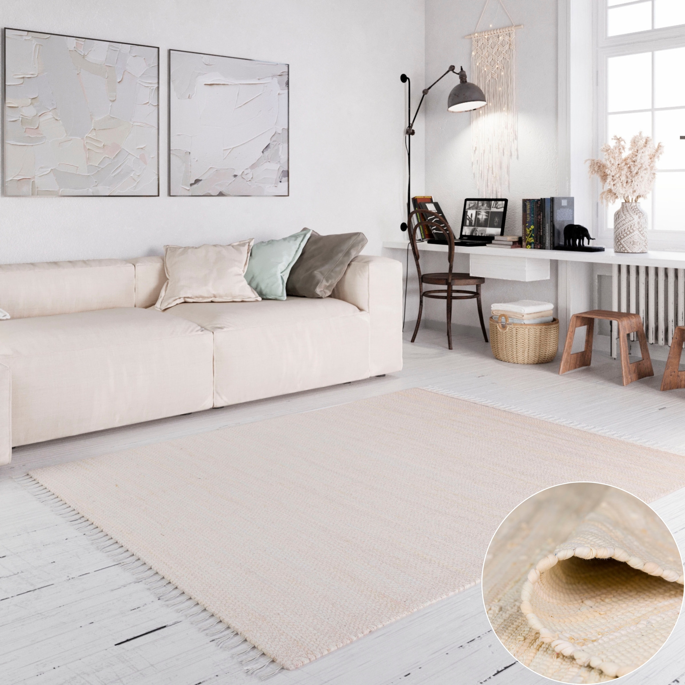 Home affaire kaufen rechteckig, online Teppich Teppich, Uni handgewebt, Farben, Wohnzimmer »Wertingen«, Handweb Baumwolle, reine
