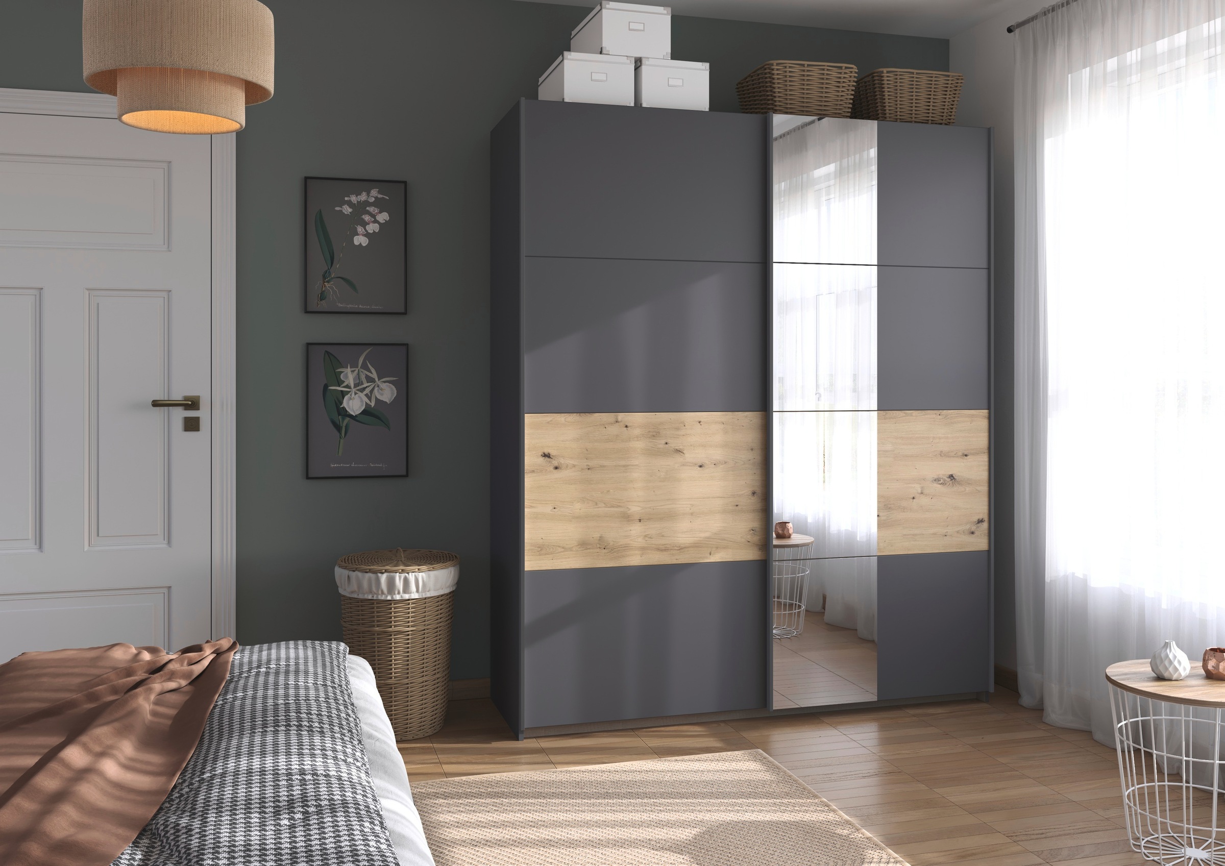 rauch Schwebetürenschrank »Kleiderschrank Schrank Garderobe Schlafzimmerschrank OXFORD«, (in 3 verschiedenen Ausstattungen BASIC/CLASSIC/PREMIUM), mit Griffleisten aus Metall, auch für kleinere Räume MADE IN GERMANY