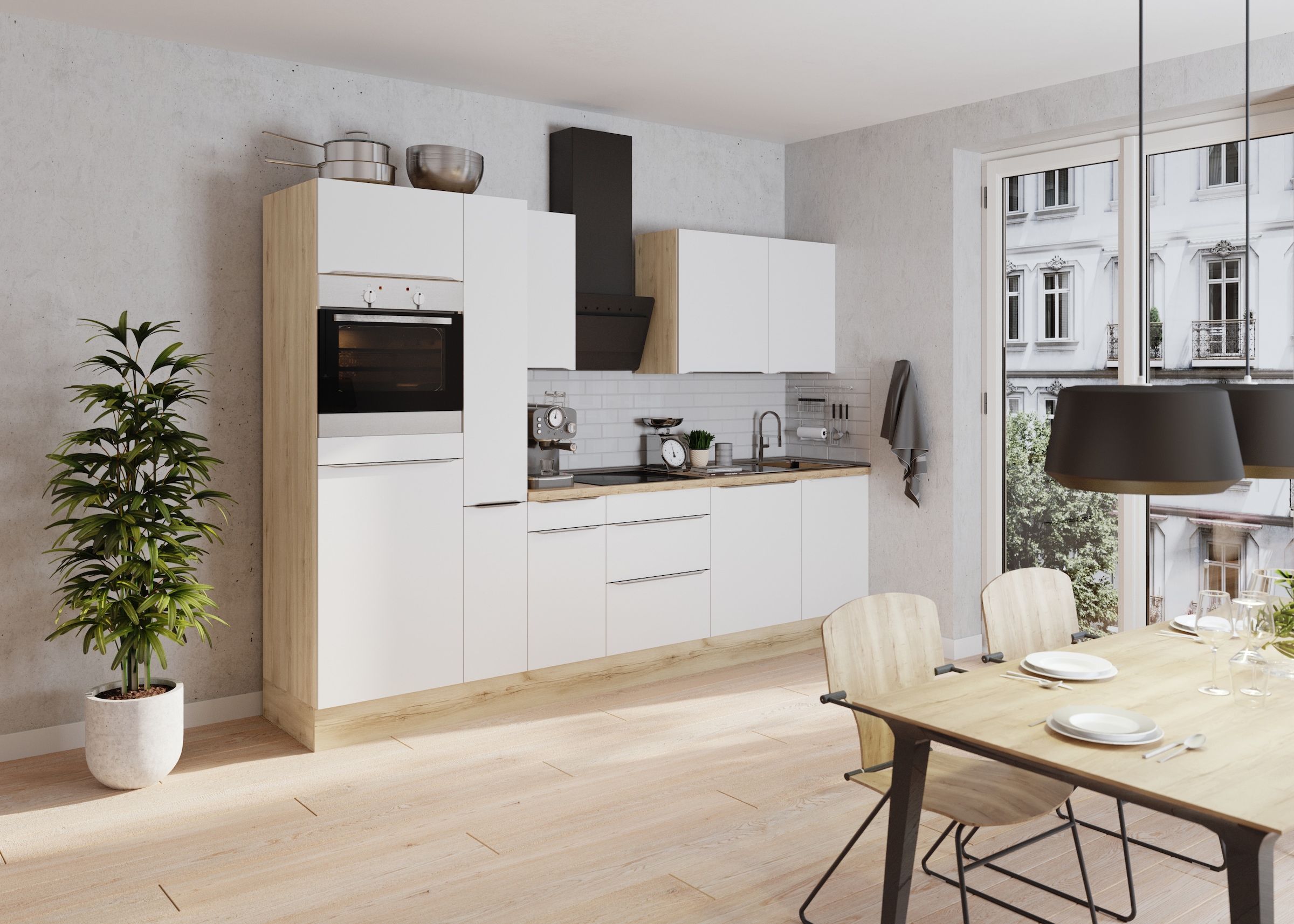 KOCHSTATION Küchenzeile »KS-Aken« Breite 300 cm, wahlweise mit E-Geräten, mit Arbeitsplatte 38 mm stark