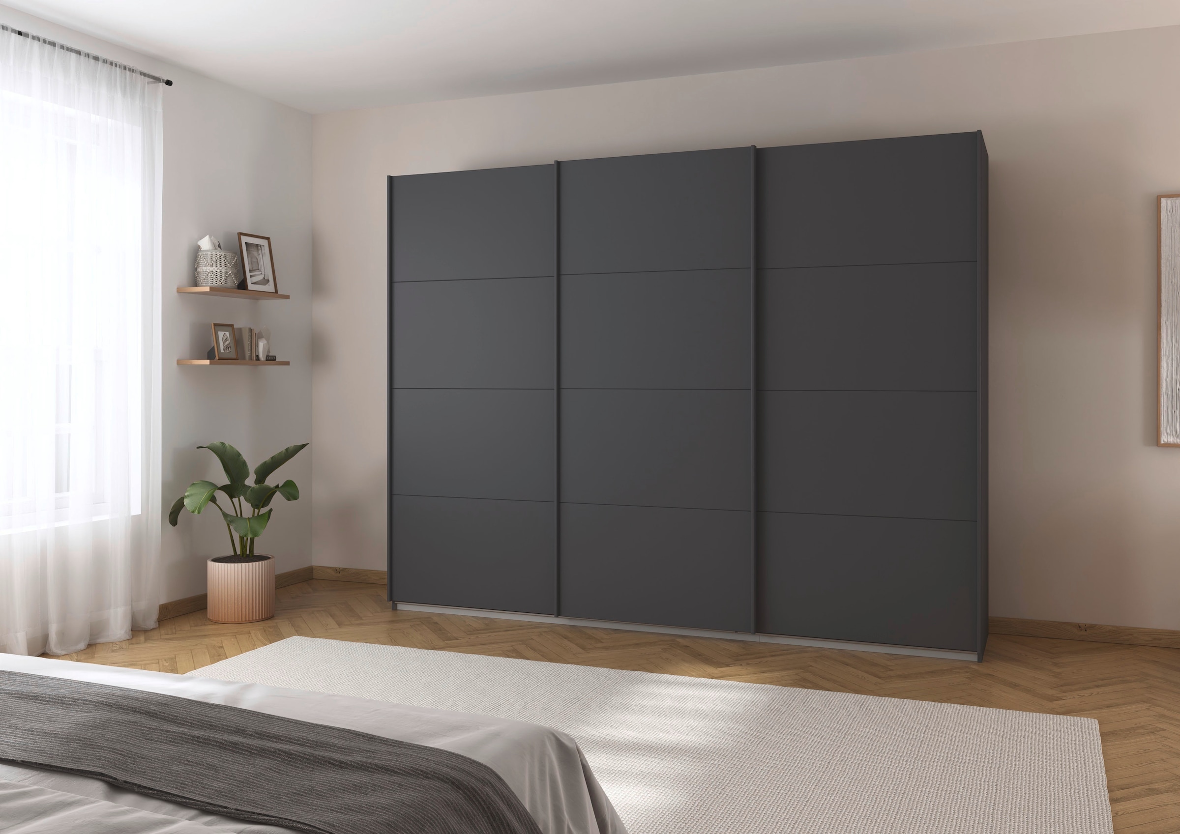 rauch Schwebetürenschrank »Kleiderschrank Schrank Garderobe AGORDO mit Dekor- oder Hochglanzfront«, (in zwei Griff-Farben), durchdachte Innenausstattung, in 4 Breiten und 2 Höhen MADE IN GERMANY