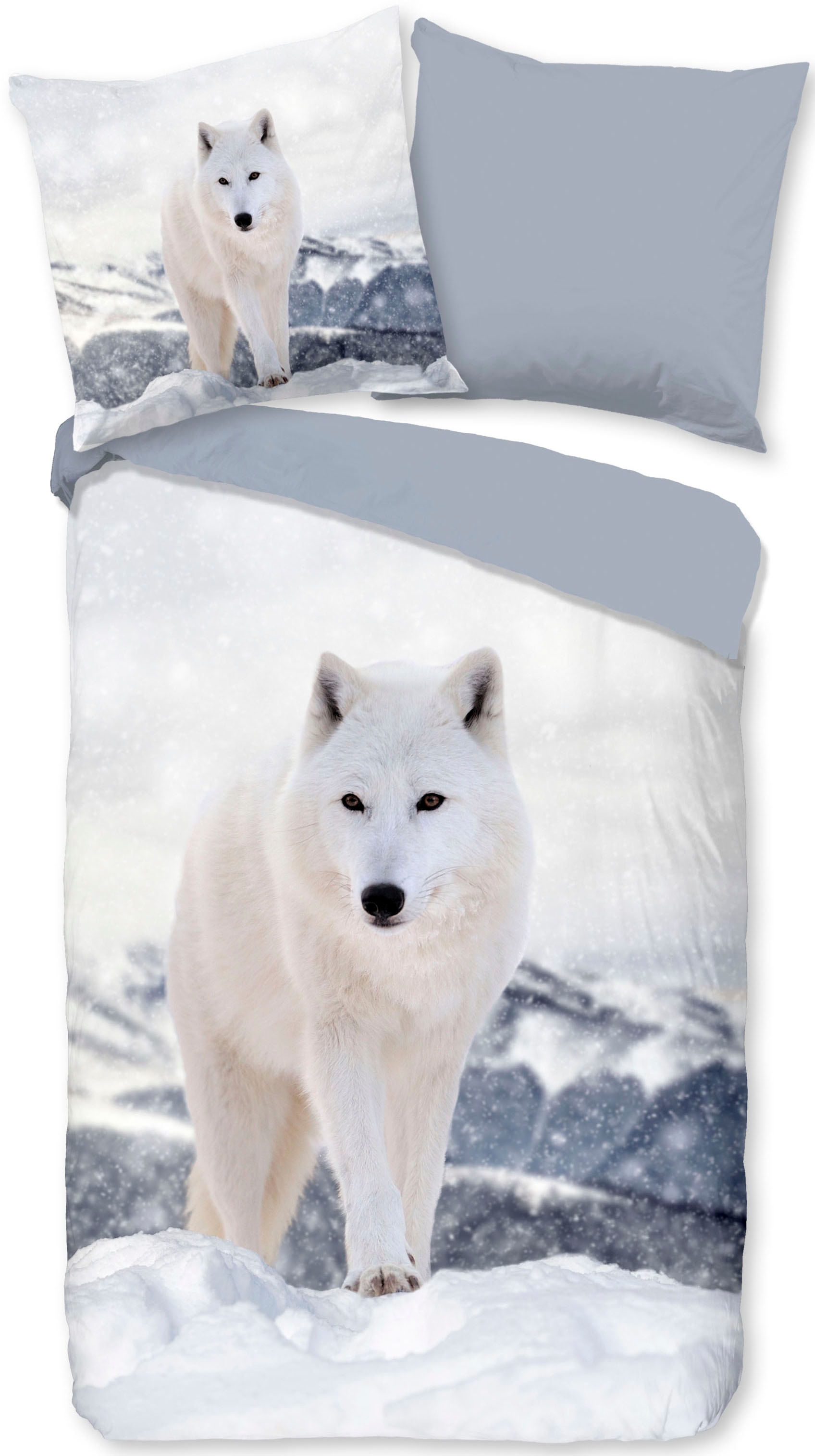 PURE luxury collection Wendebettwäsche »White Fox«, Mikrofaser, 135x200, Pflegeleicht, Reißverschluss, Wende, Winter, Grau