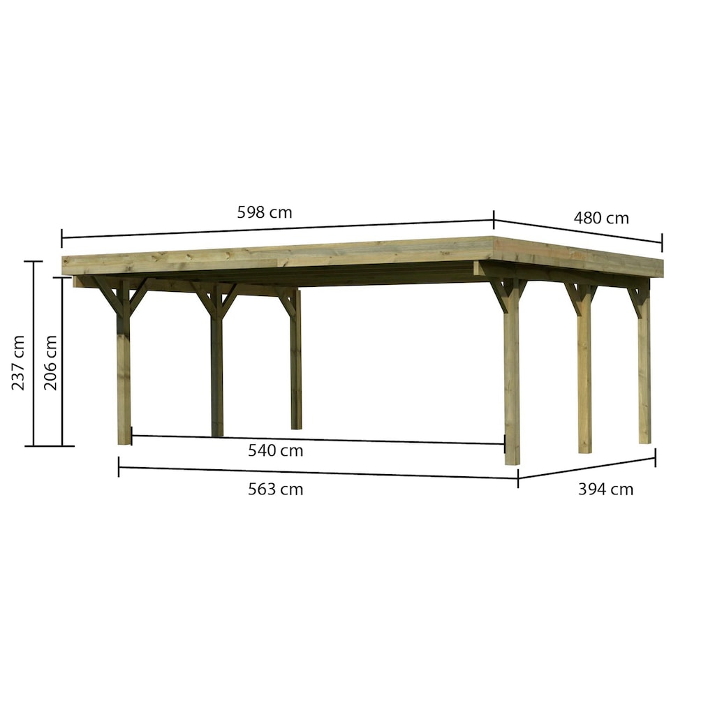 Karibu Doppelcarport »Classic 1«, Holz, 540 cm, braun