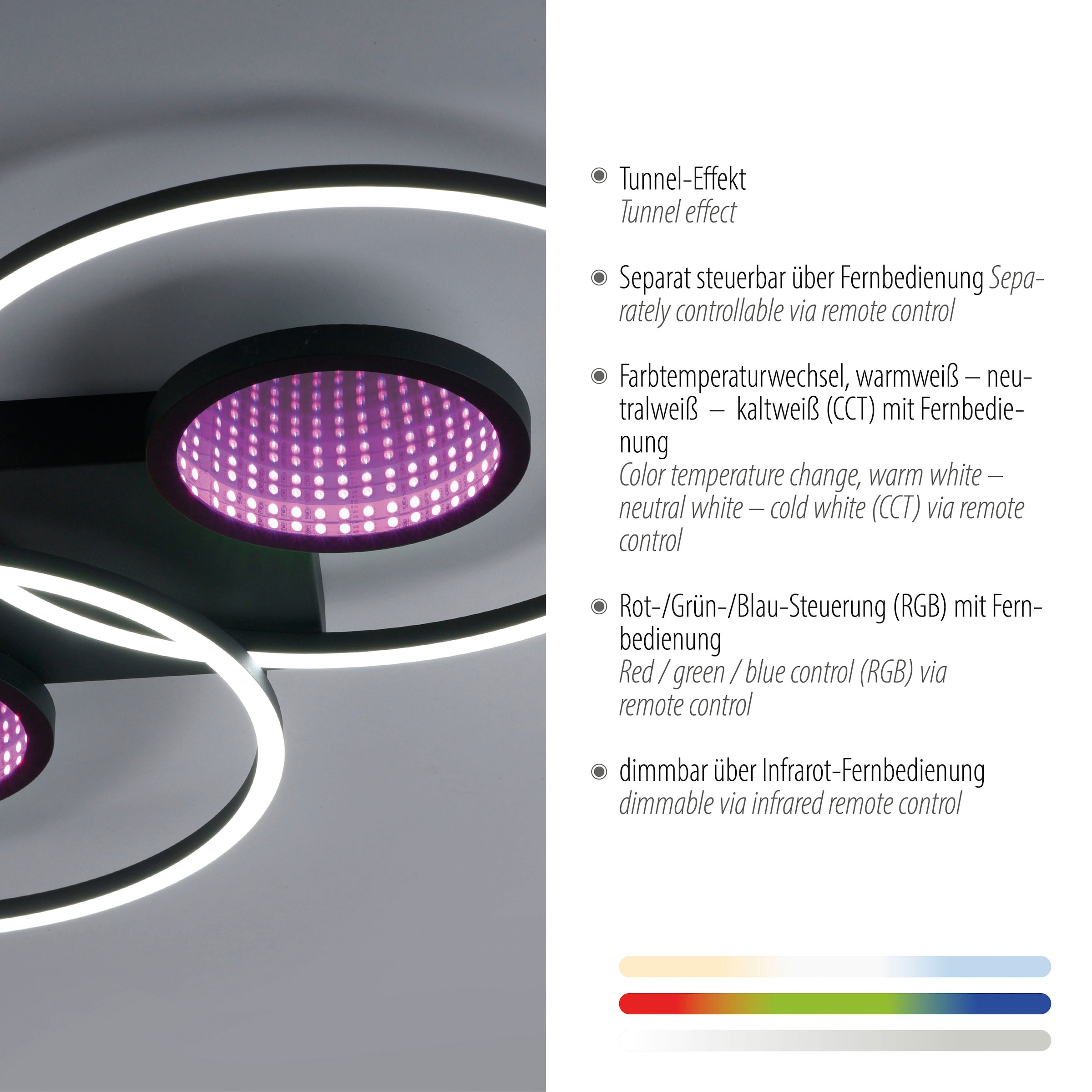 JUST LIGHT Deckenleuchte »TUNEL« LED-Board 1 Stk. warmweiß - kaltweiß
