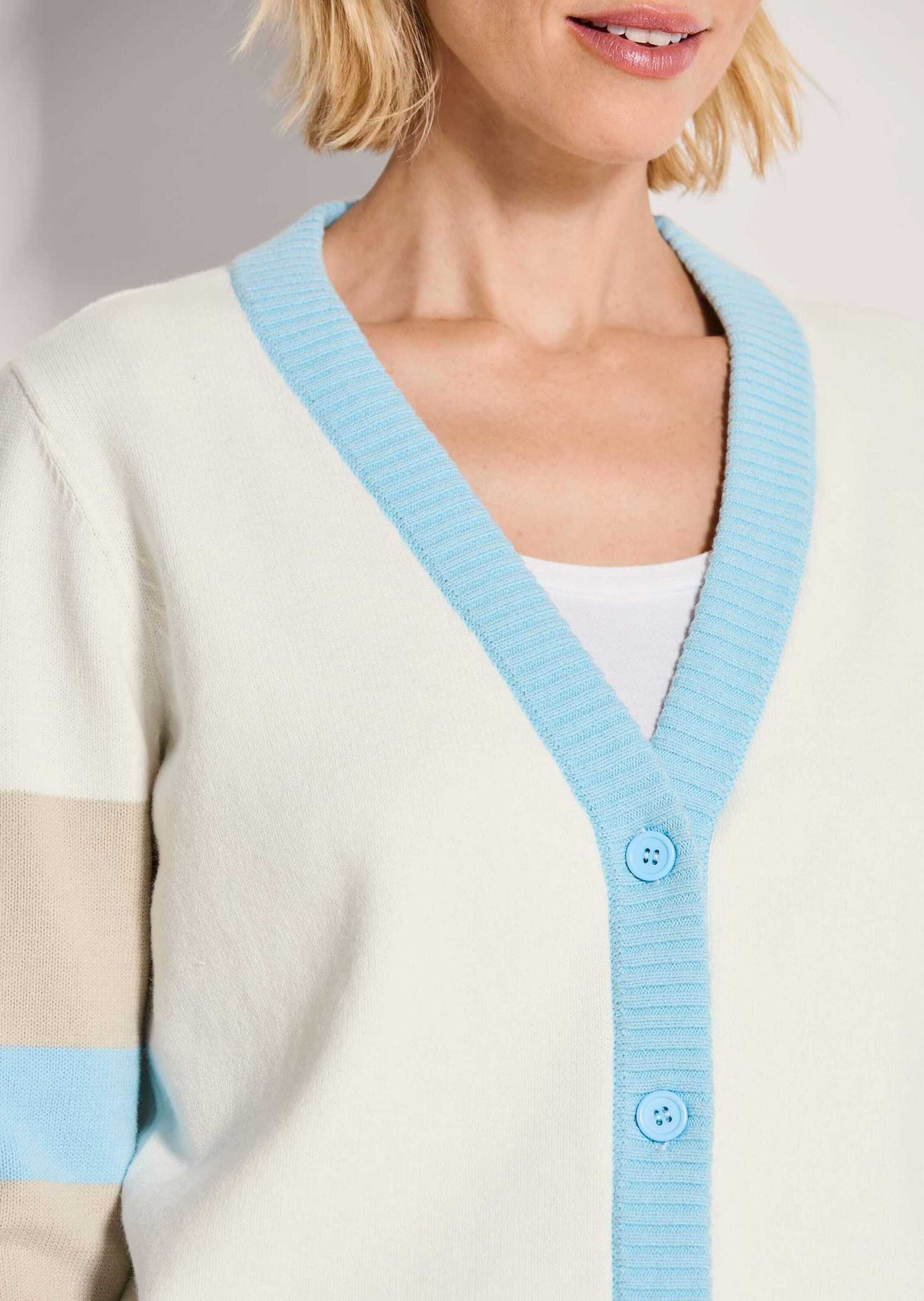 MADELEINE Strickjacke »Strickjacke Leichter Cardigan, V-Ausschnitt, Streifenmuster« Farblich abgesetzte Knopfleiste