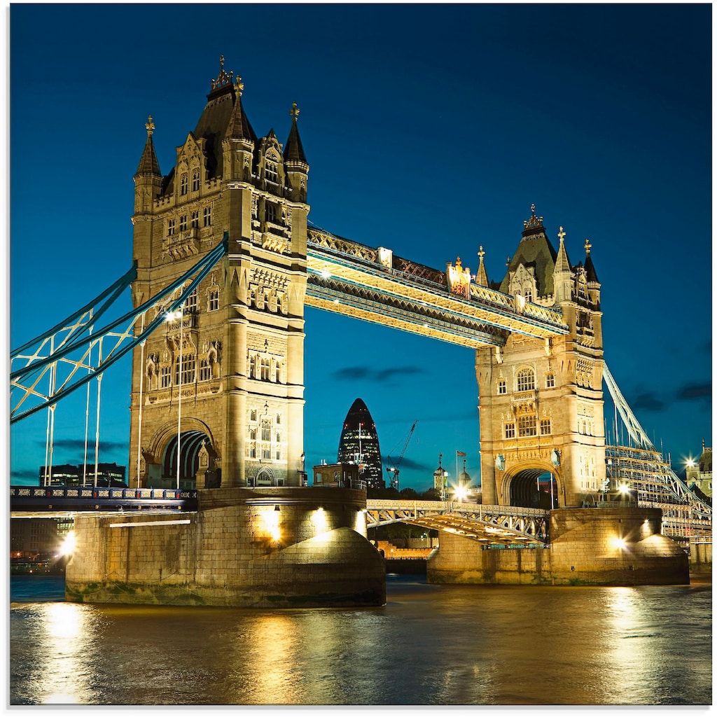 Artland Glasbild »Tower Bridge Abenddämmerung London«, Brücken, (1 St.)
