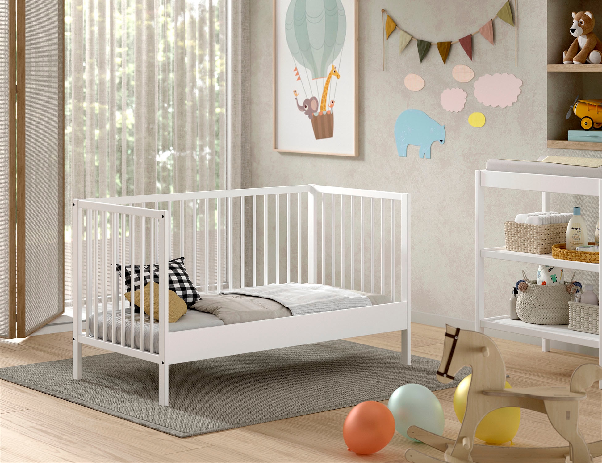 Vipack Babybett »Dino 70/140 mit 3-fach verstellb. Lattenrost, inkl. 3 Schlupfsprossen«, aus massiver Buche, umbaubar zum Juniorbett, wahlweise in 3 Farben