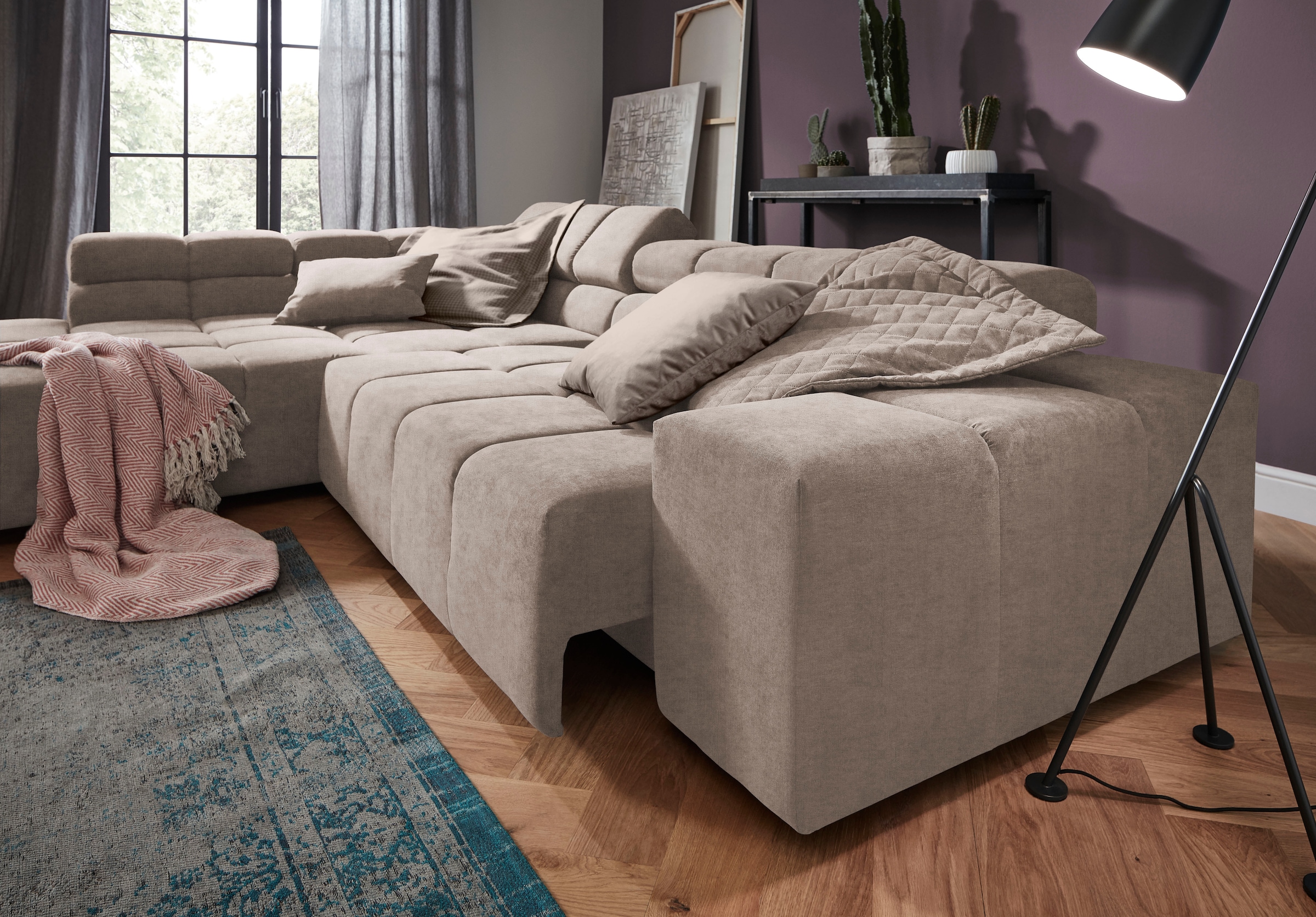 INOSIGN Ecksofa »Ancona incl. Kopfteilverstellung, Breite 319cm, L-Form«, wahlweise motorische Sitztiefenverstellung, auch in Cord + Easy Care