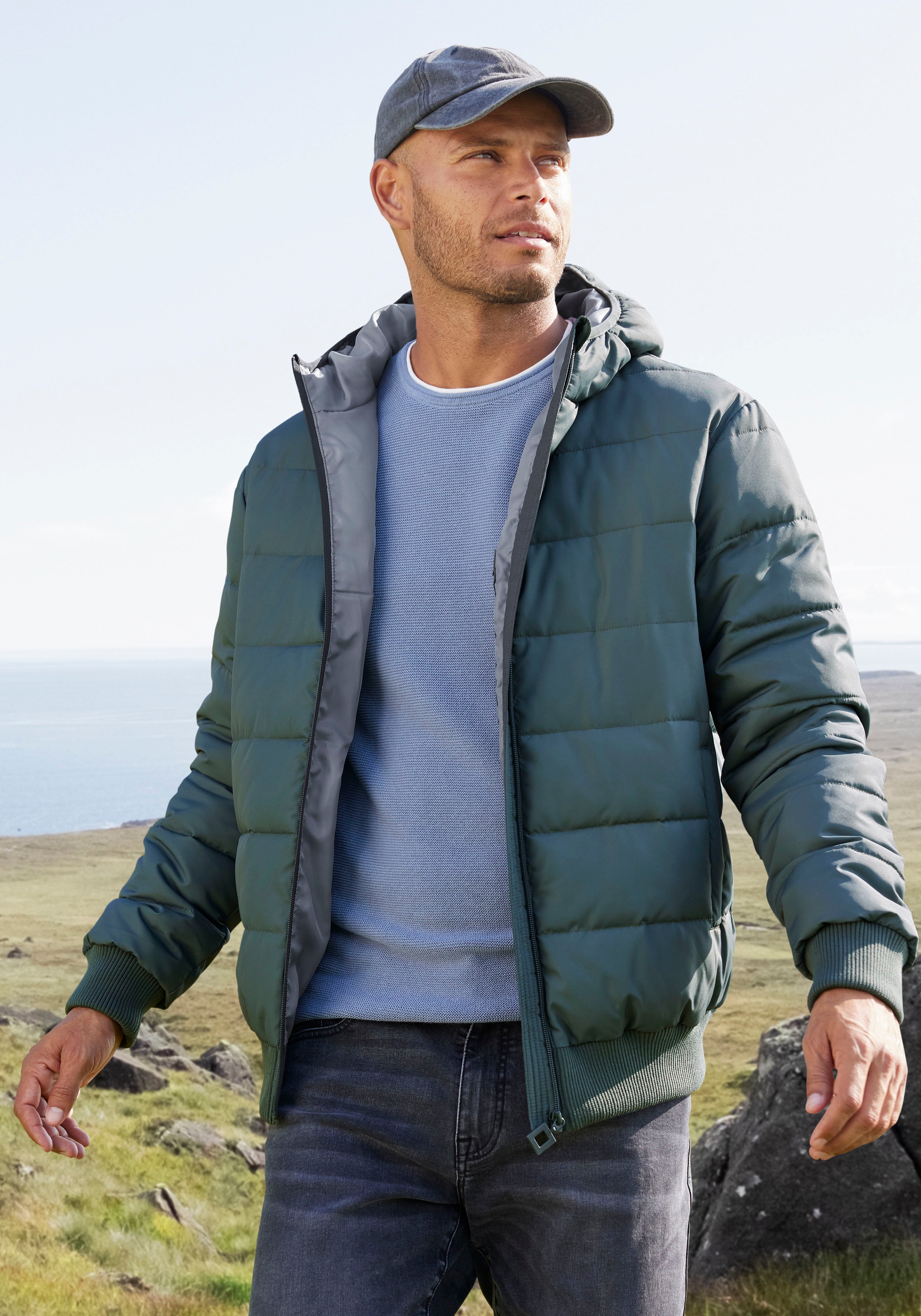 John Devin Steppjacke, mit Kapuze, Outdoorjacke mit Strickbündchen