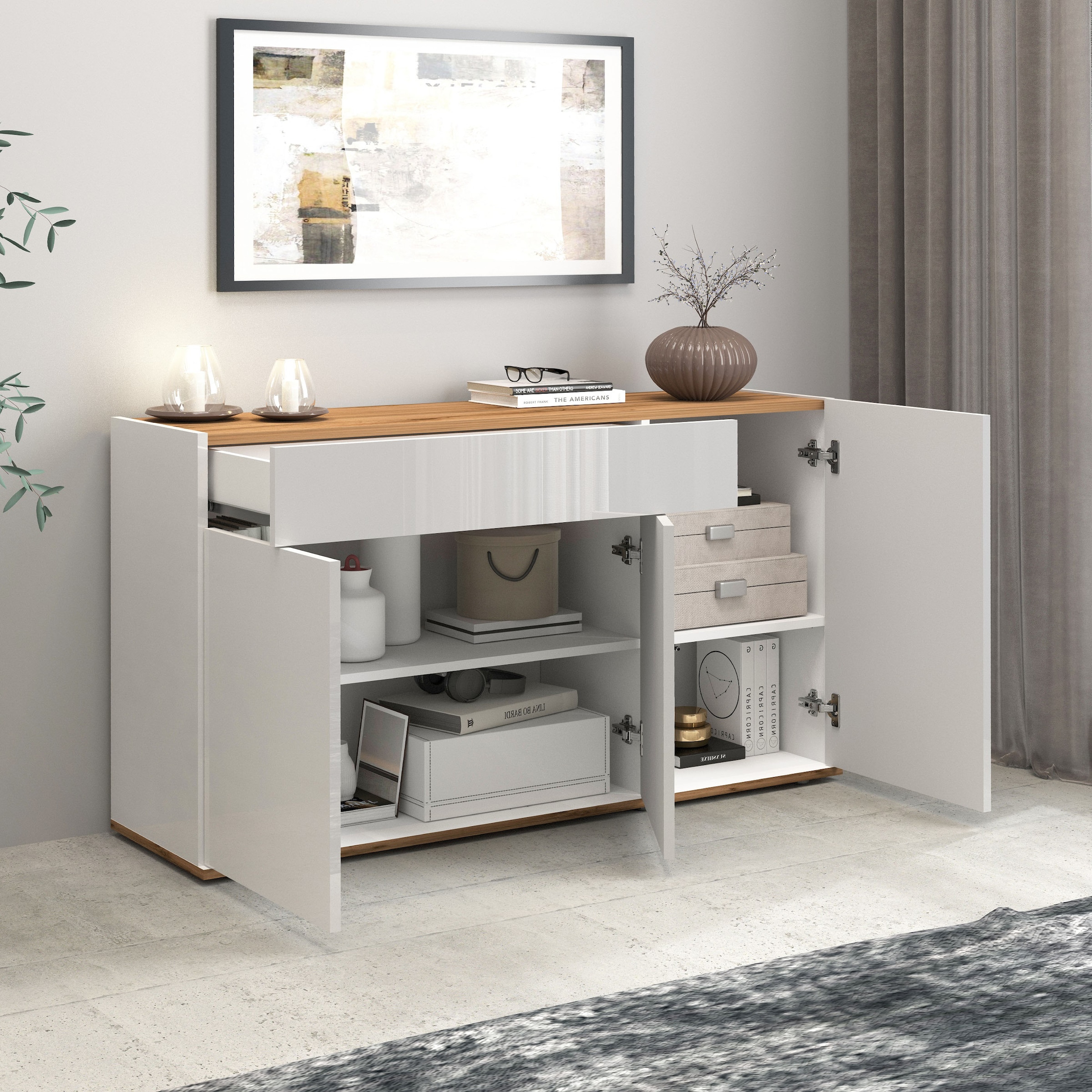 INOSIGN Sideboard »Garda, Kommode, Schrank, Kredenz«, 3 Türen, 1 Schublade, grifflos Breite 120,1 cm