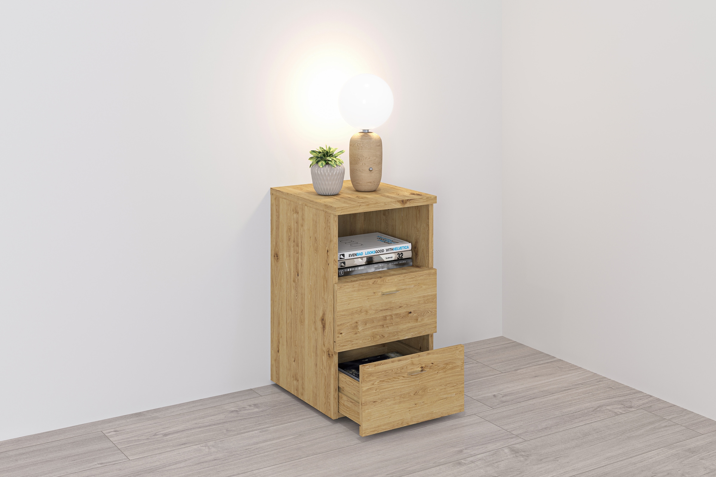 FMD Nachtkonsole »Suva« Nachttisch m. 2 Schubkästen und offenem Fach