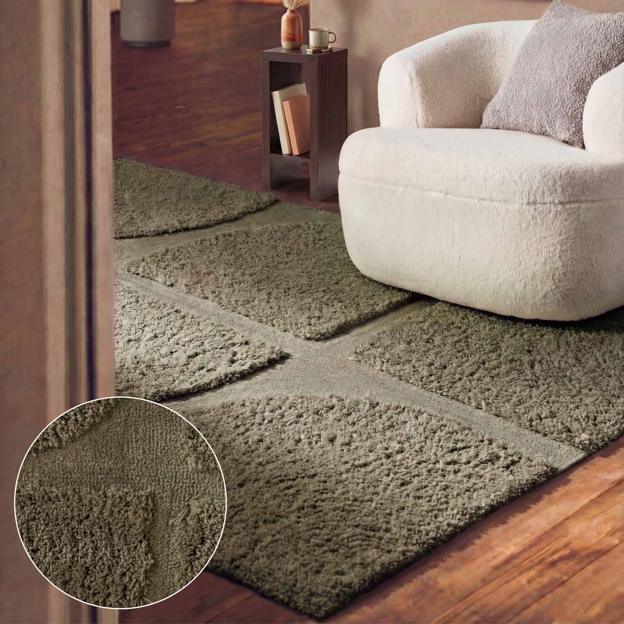 Ted Baker Lambeth High Pile Rug Jasper Geometric Living Room Rug in Green | Size: 80cm x 150cm