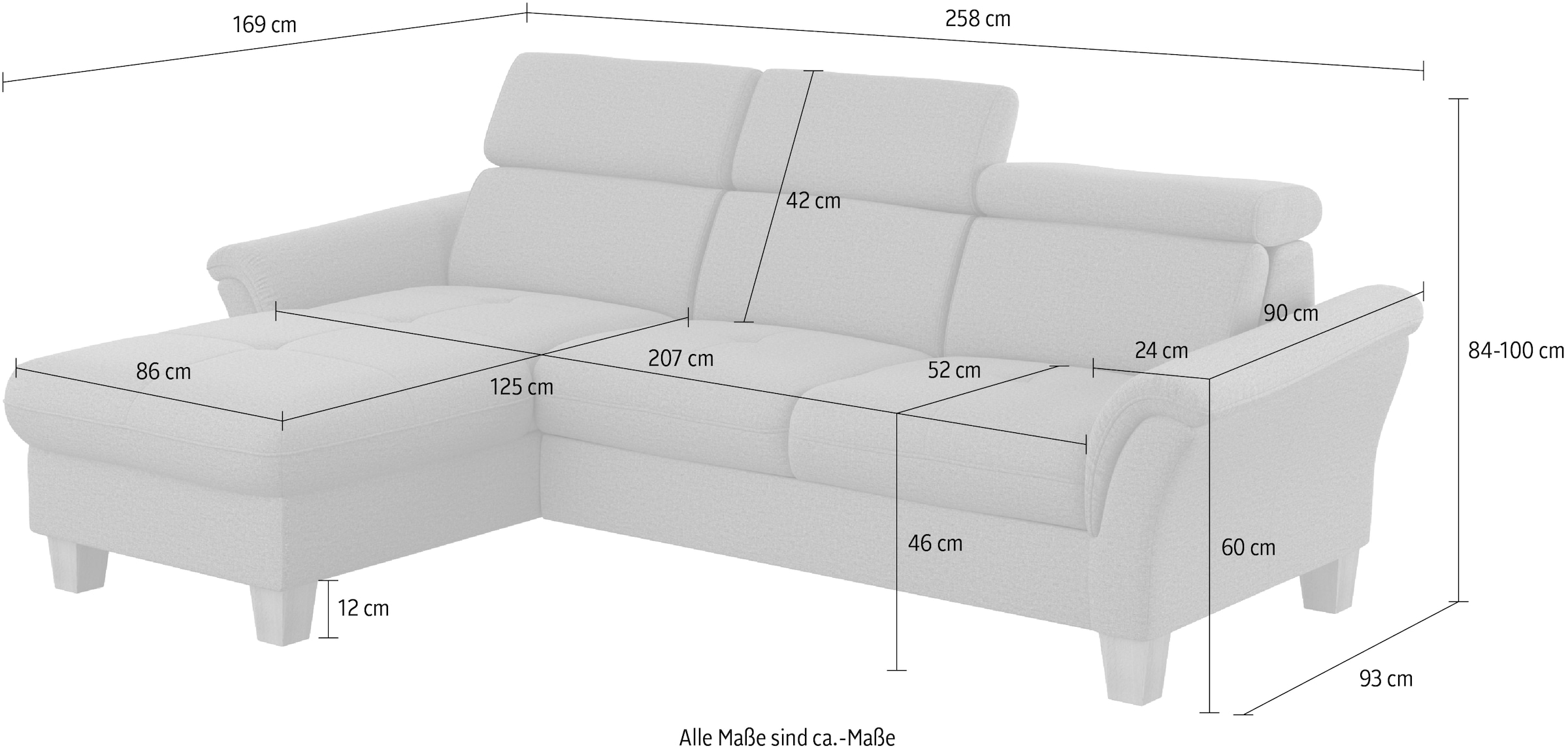 Home affaire Ecksofa »Lindgren L-Form«, wahlweise mit Bett mit klappbaren Rollen, Kasten und Kopfverstellung