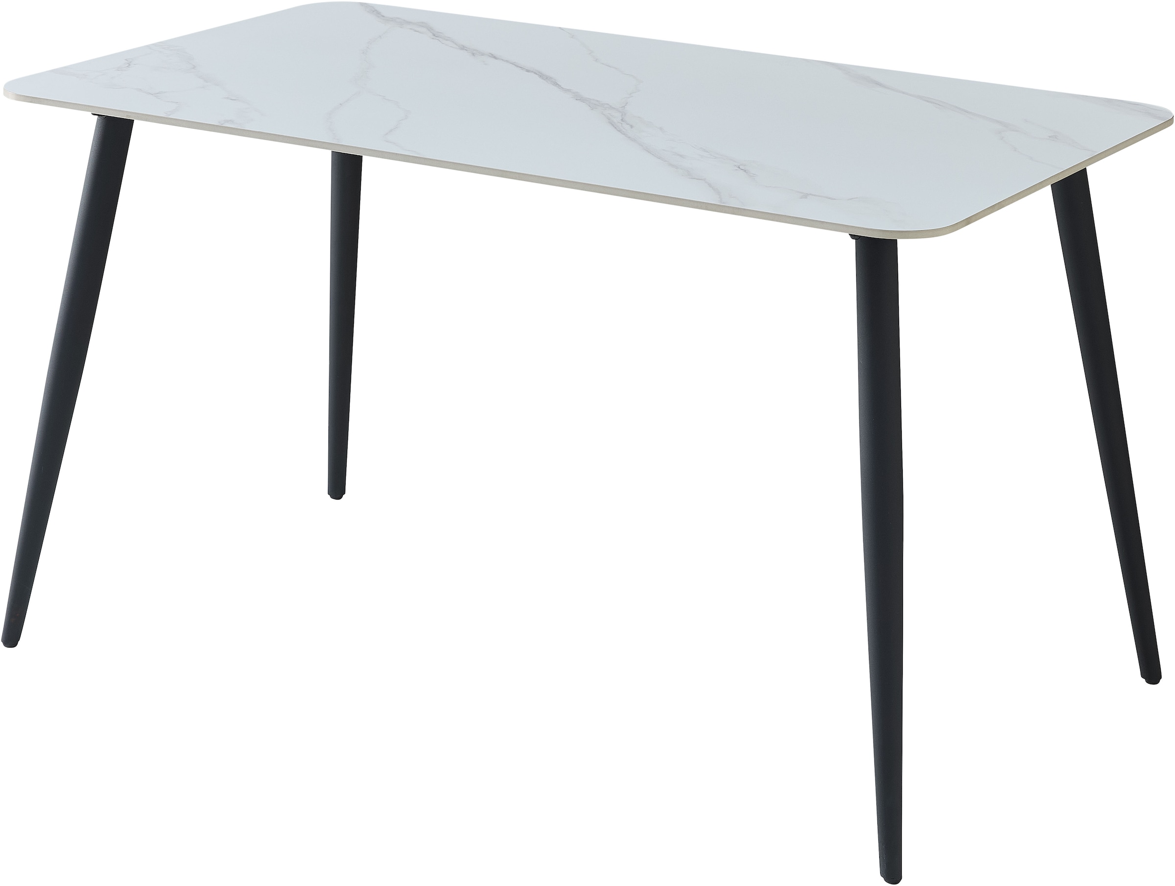 Stolkom Esstisch »Cody Esszimmertisch Keramik, Weiß marmoriert, BxHxT 140x76x80 cm«, Keramikoberfläche weiß marmoriert, 4-Fuß Gestell Schwarz matt