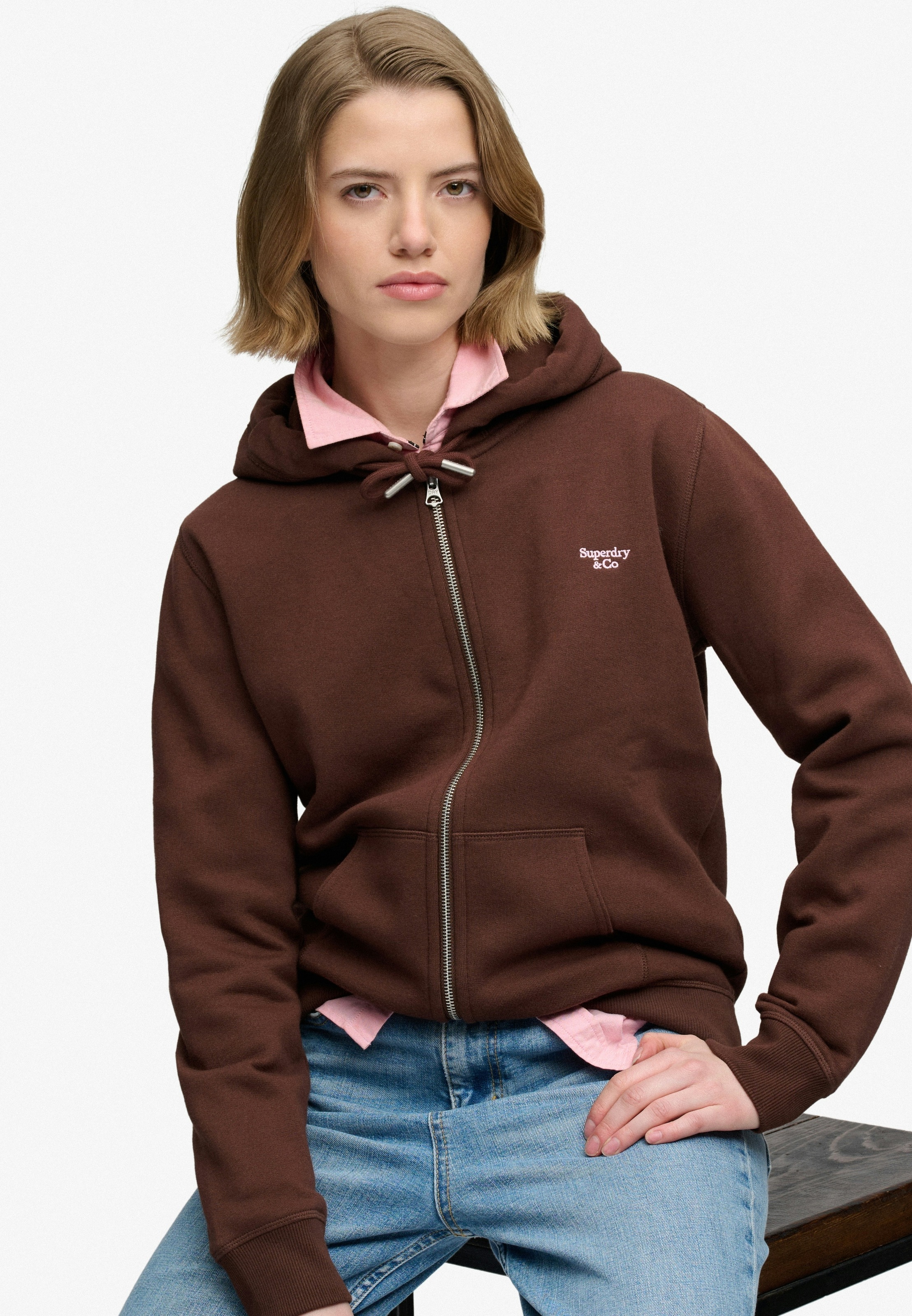 Superdry Kapuzensweatjacke »SIGNATURE EMB ZIPHOOD« Baumwollmischung, relaxed fit