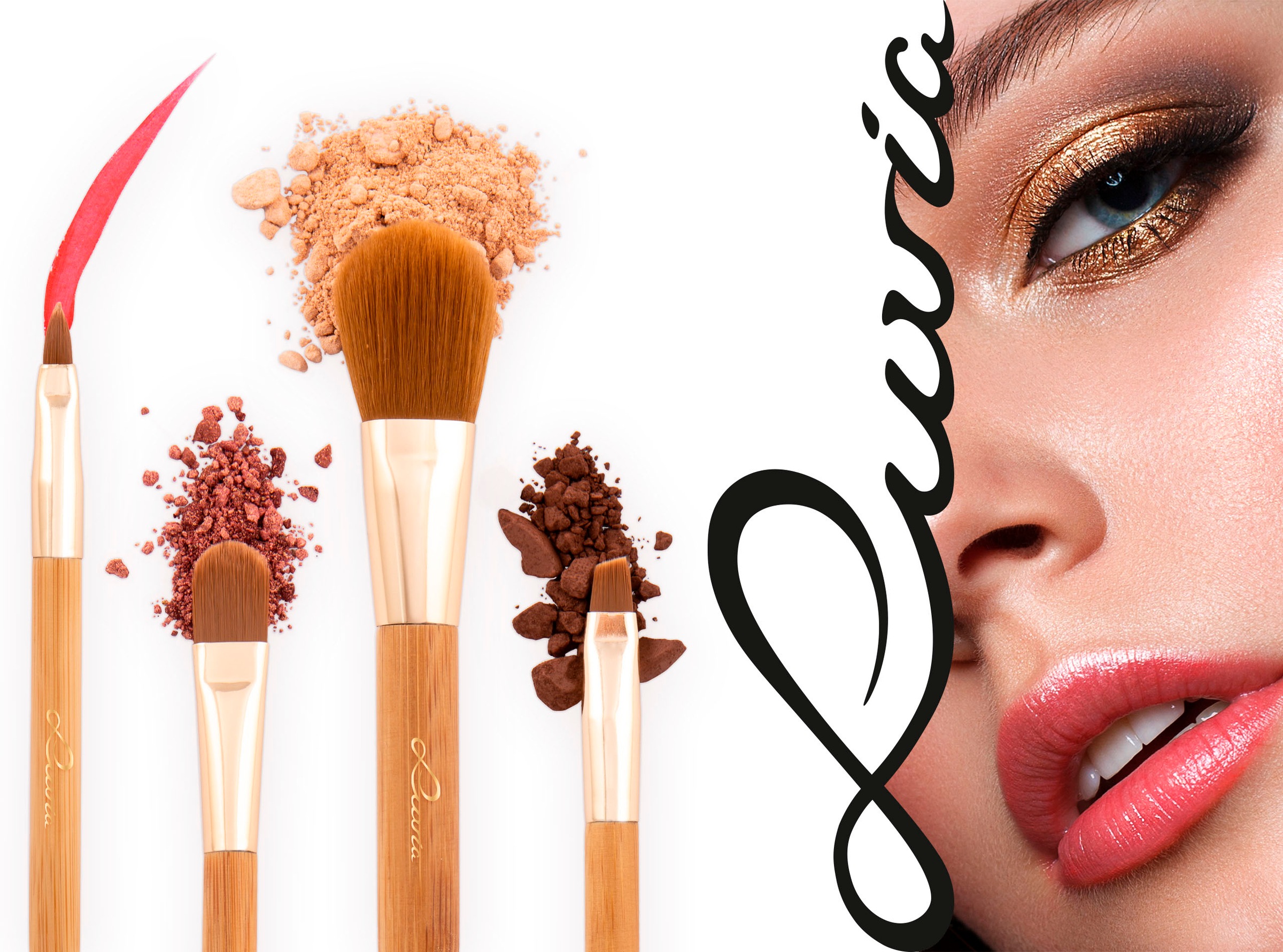Luvia Cosmetics Kosmetikpinsel-Set »Travel Bamboo Tube«, (4 tlg.), 4 Pinsel aus Nurai-Haar, vegan, in Reisegröße, mit Pinselhalter.