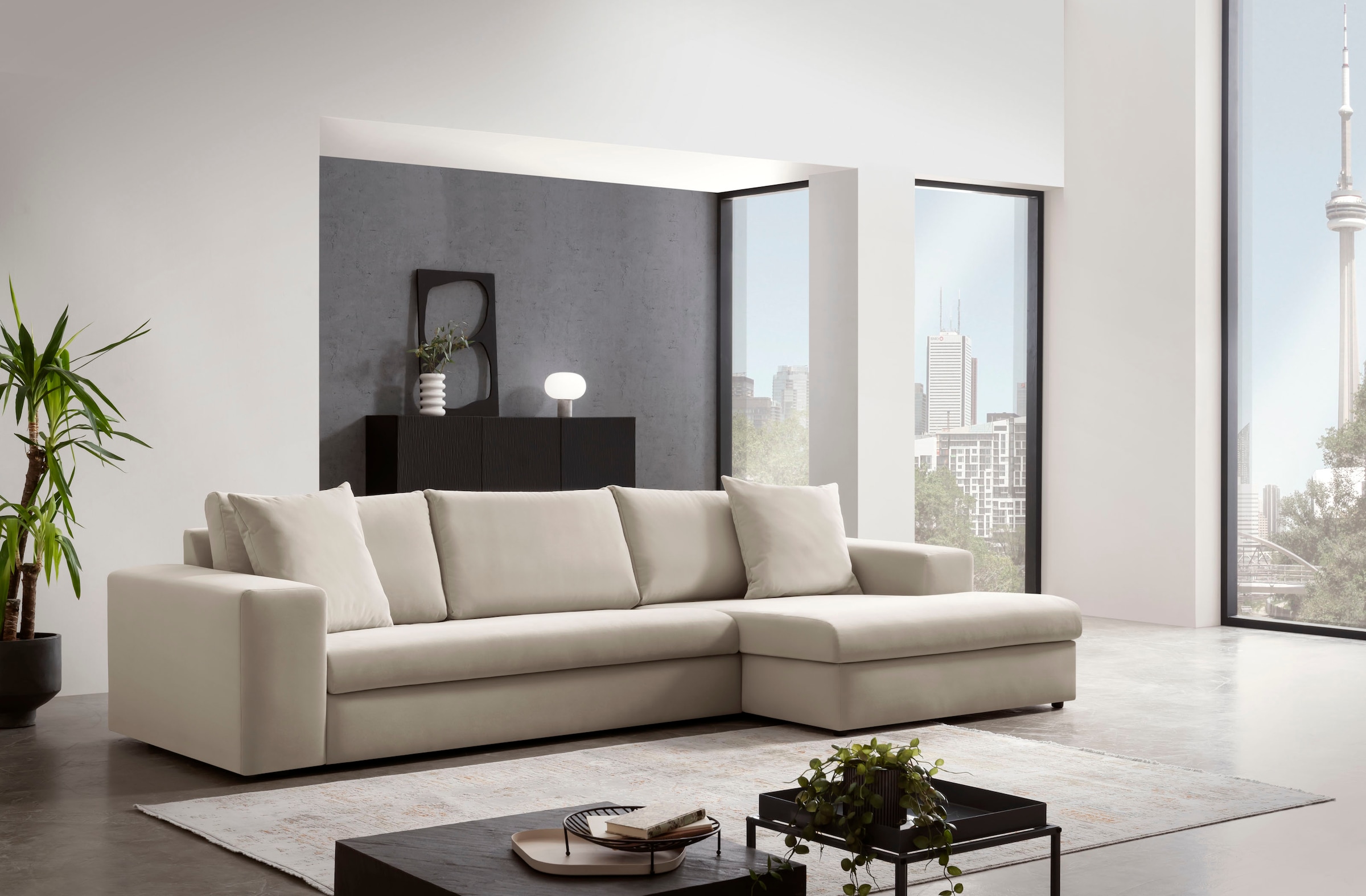 andas Ecksofa »SLEETLAND XXL in Samtvelours oder Vintage-Leder-Optik, L-Form,« besonders groß und bequem