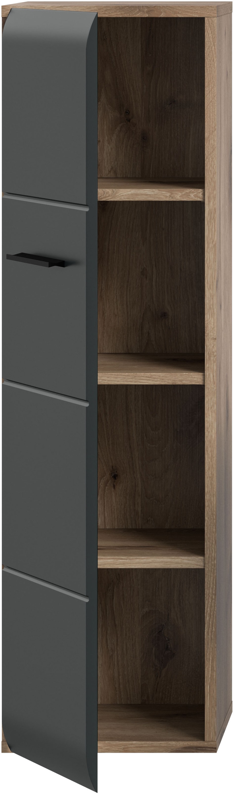welltime Stauraumschrank »FLORENZ, Höhe 106 cm, 1 Tür, 4 Fächer, stehend & hängend montierbar« TOPSELLER!, 1 Stk. tlg. Türanschlag wechselbar, hochwertige MDF Front, Badschrank, Bad