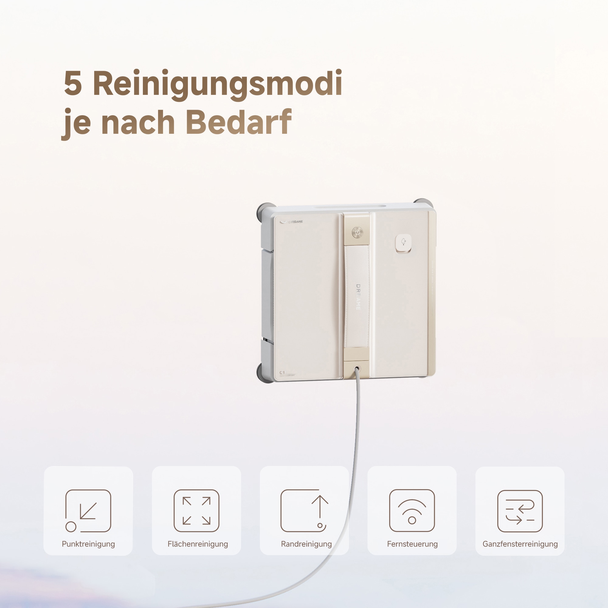 Dreame Fensterputzroboter »C1« KI-Routenplanung, 5.000Pa Saugkraft, Hindernisvermeidung
