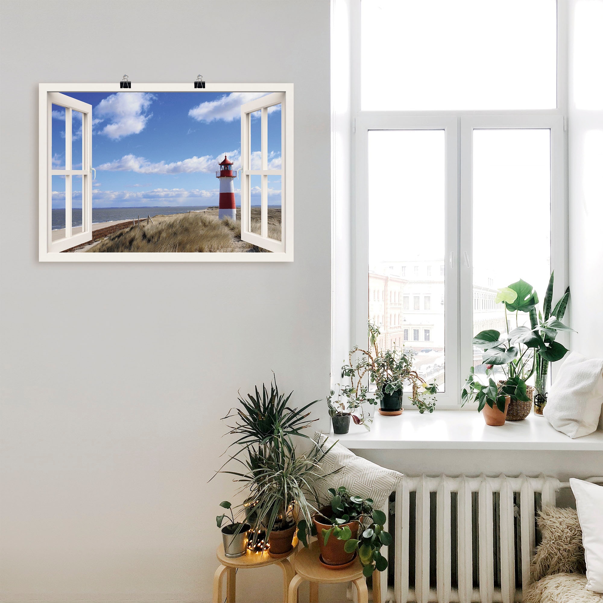 Artland Wandbild »Fensterblick - Leuchtturm Sylt« Fensterblick 1 Stk. tlg. als Leinwandbild, Poster in verschied. Größen