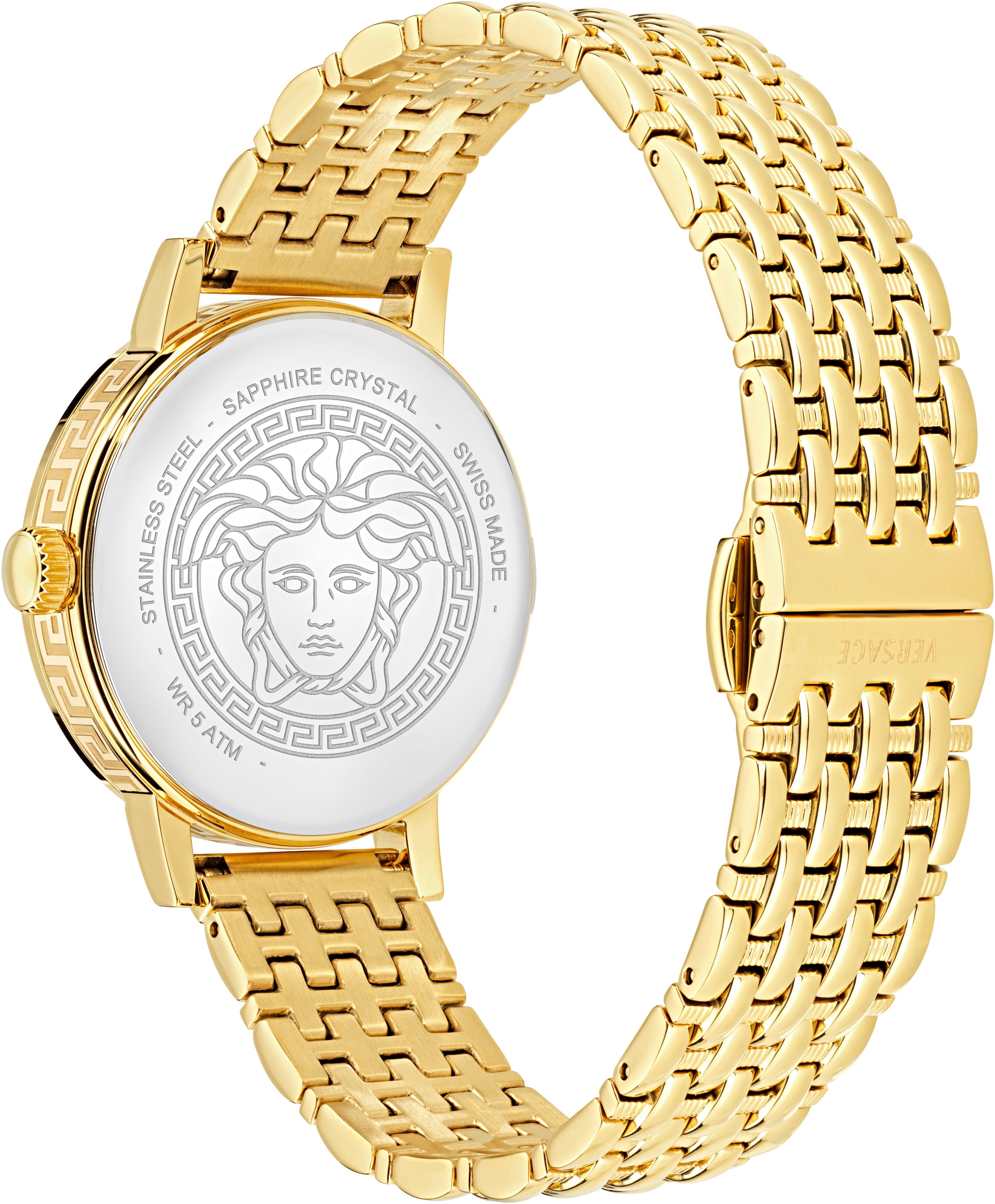 Versace Quarzuhr »GRECA FORTUNA« Armbanduhr, Damenuhr, Swiss Made, Edelstahlarmband, analog