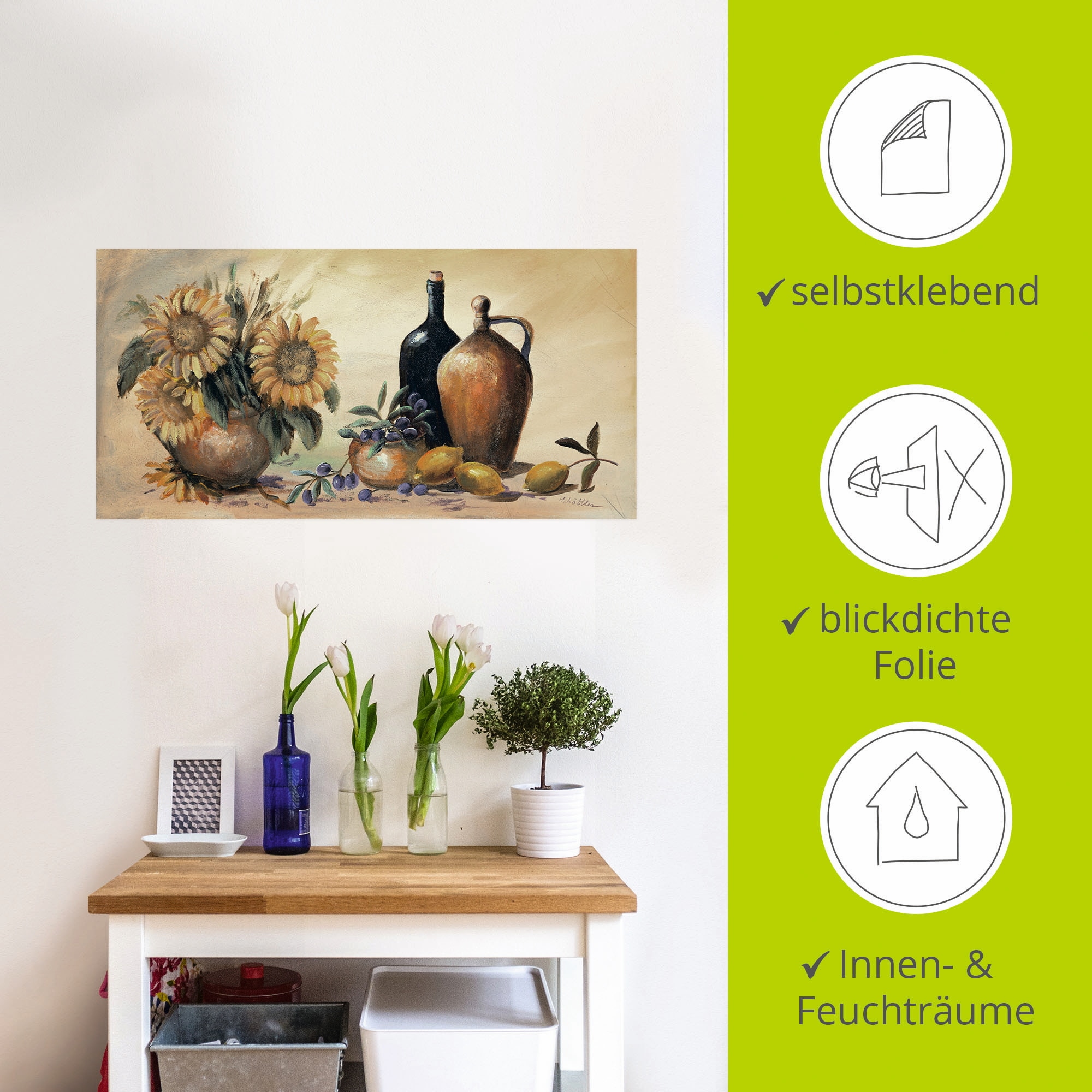 Artland Wandbild »Stillleben mit Sonnenblumen«, Vasen & Töpfe, (1 St.), als Leinwandbild, Poster, Wandaufkleber in verschied. Größen