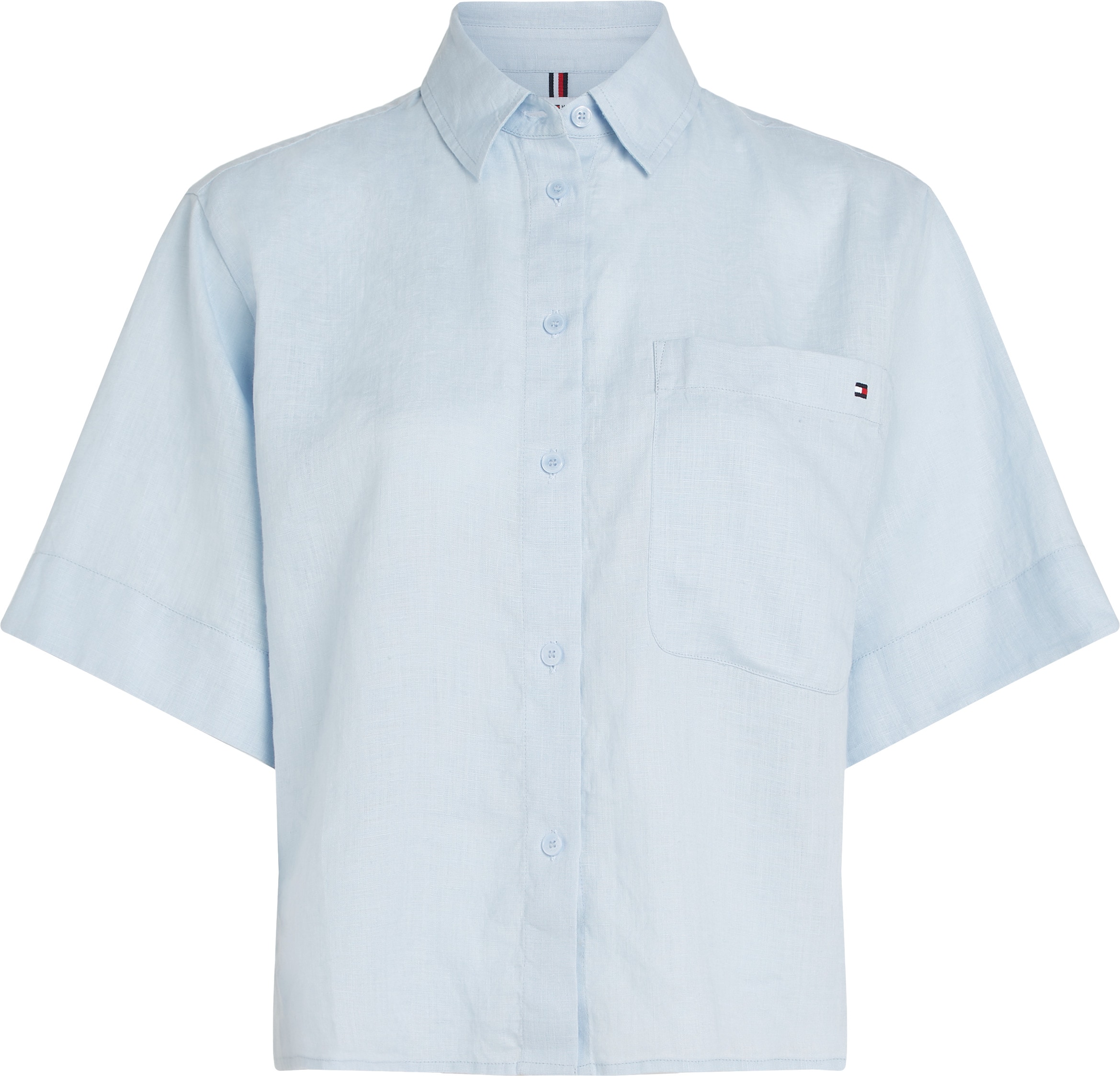 Tommy Hilfiger Kurzarmshirt »ESS LINEN RELAXED S/S SHIRT«, mit Brusttasche, Logostickerei,kühlendes Premium Leinen