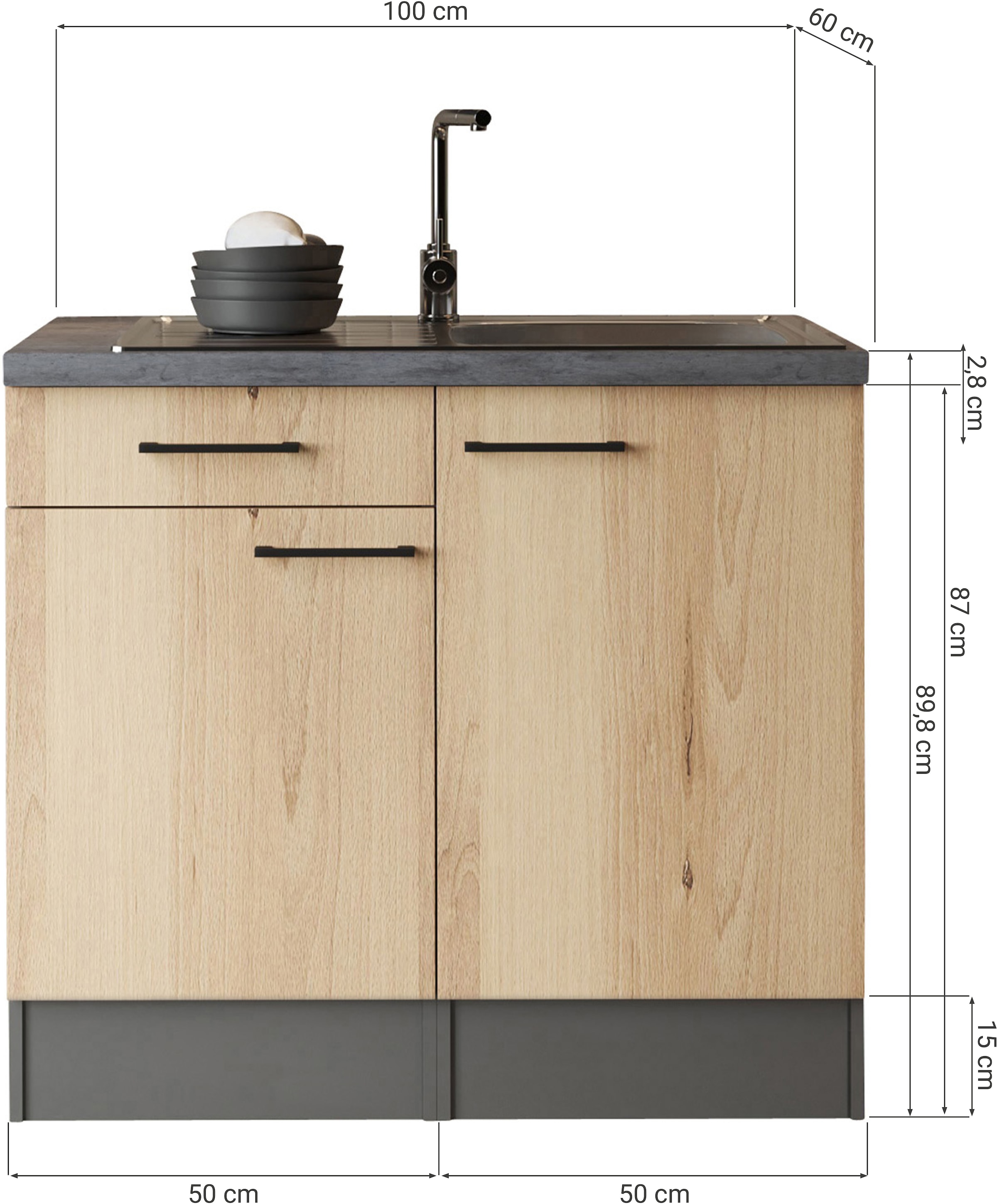 RESPEKTA Pantryküche »Oliver« zerlegt, mit Edelstahlspüle, mit Soft-Close Funktion, Breite 100 cm