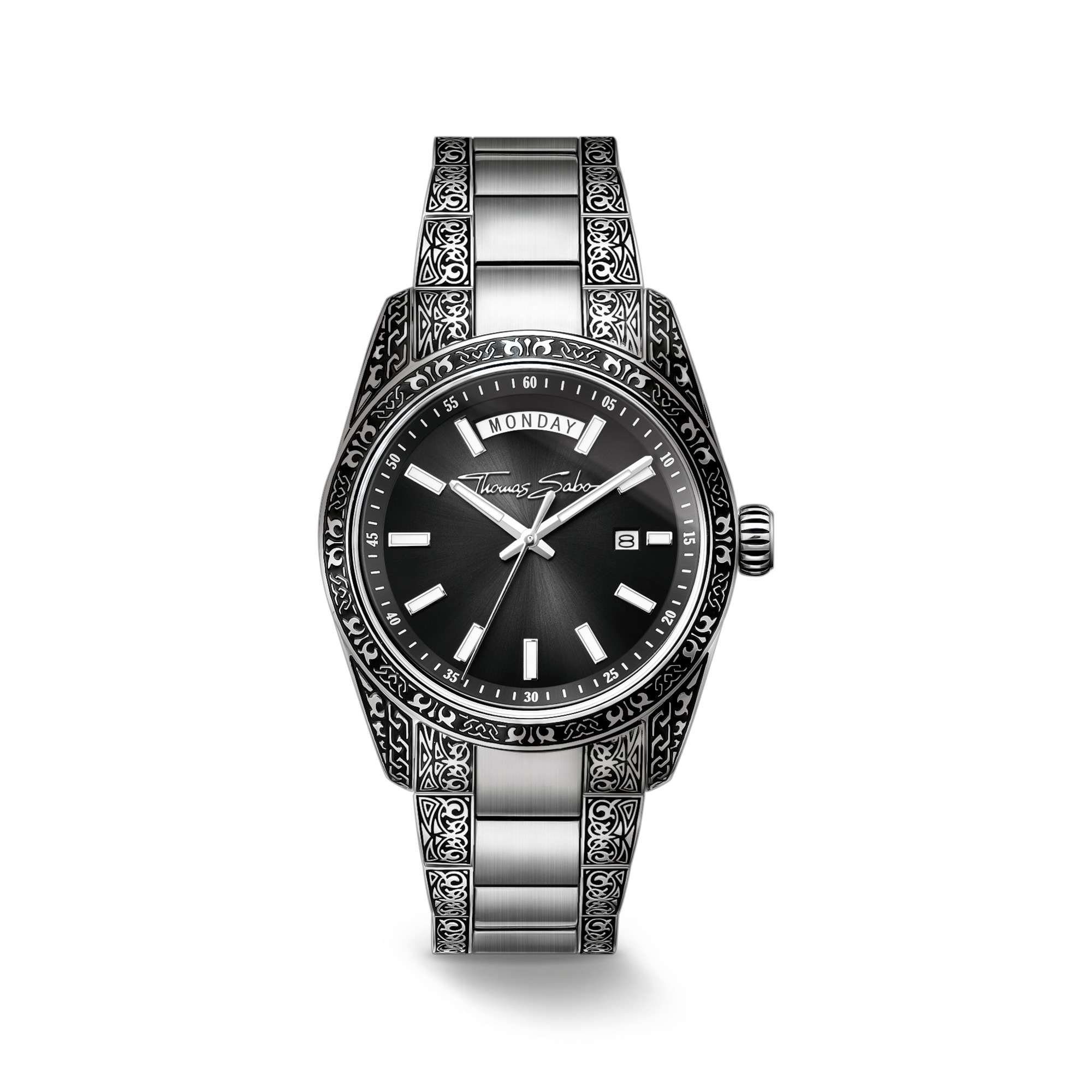 THOMAS SABO Quarzuhr »REBEL AT HEART REVIVE 40 mm« Armbanduhr, Damenuhr, Herrenuhr, Edelstahlarmband, analog, Tag