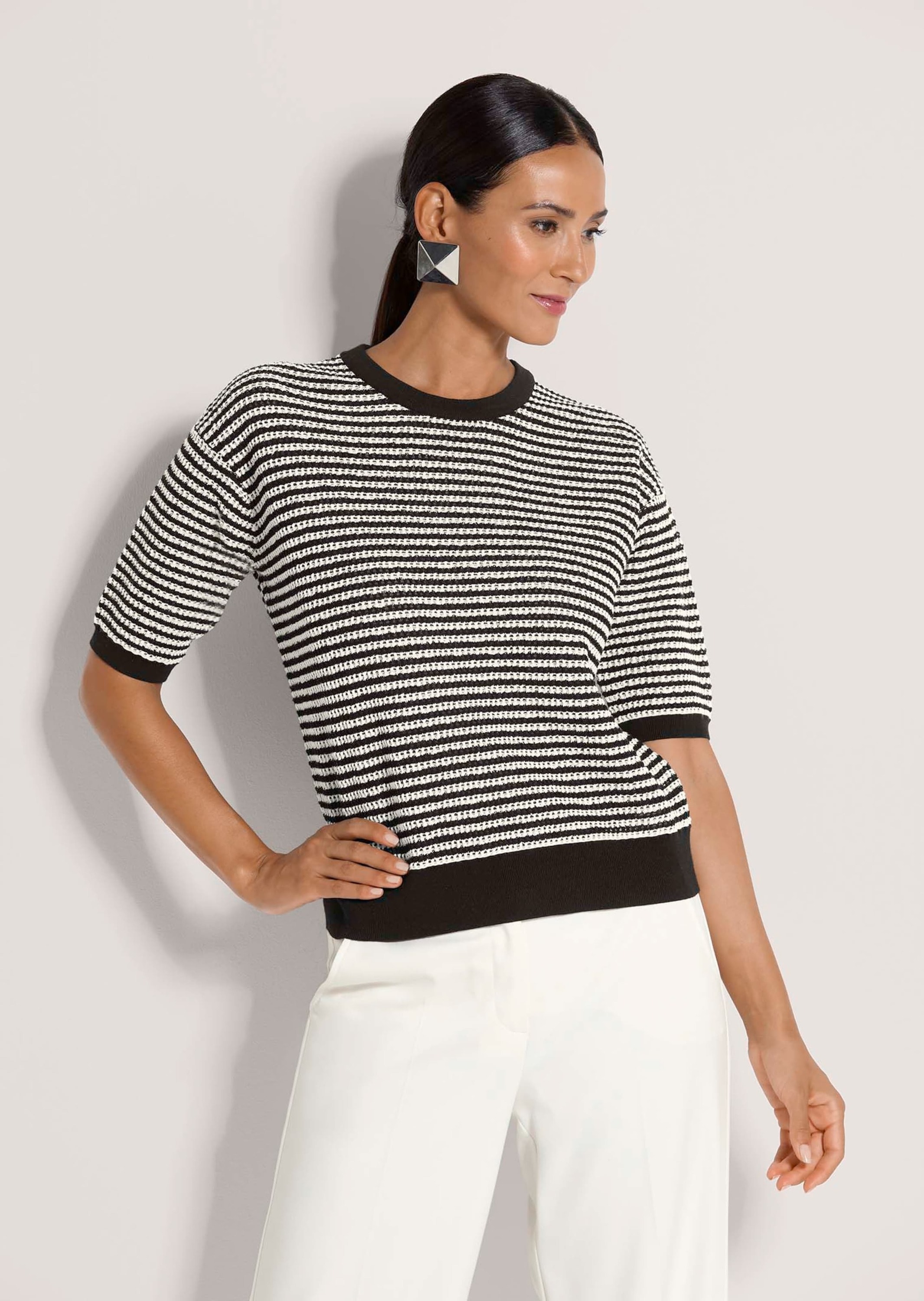 MADELEINE Longpullover »Wollpullover Sommerpullover mit Streifenmuster« Strukturstrick