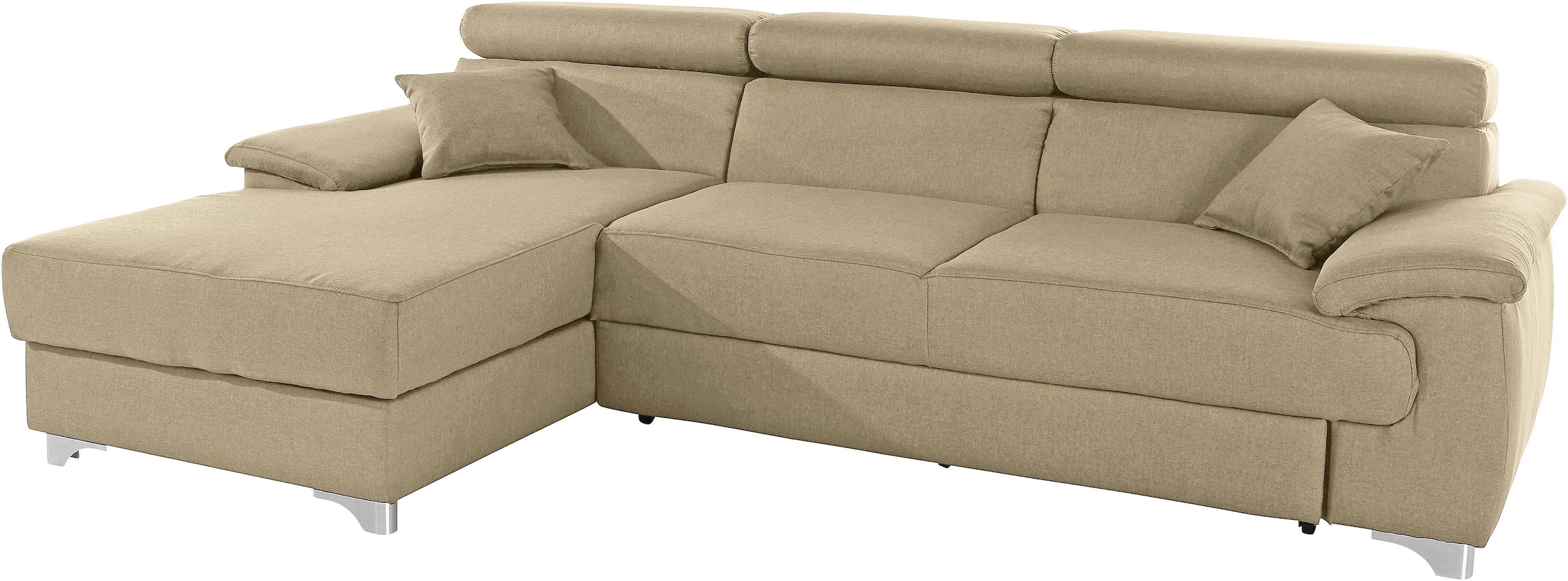 DOMO collection Ecksofa »Mira, inklusive Kopfteilverstellung für mehr Wohlfühlkomfort, L-Form«, wahlweise mit Bettfunktion und Bettkasten, elegant und modern