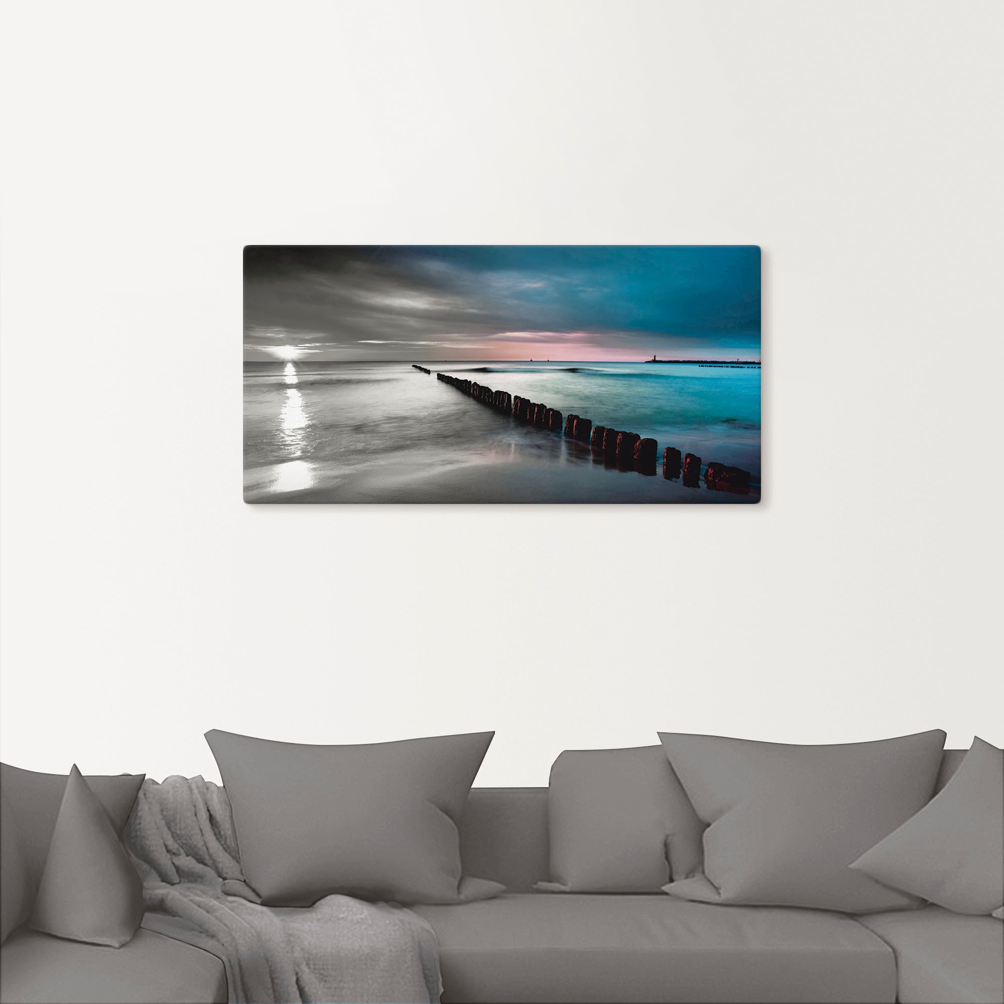 Artland Wandbild »Ostsee mit Sonnenaufgang s/w«, Gewässer, (1 St.), als Leinwandbild, Wandaufkleber in verschied. Größen