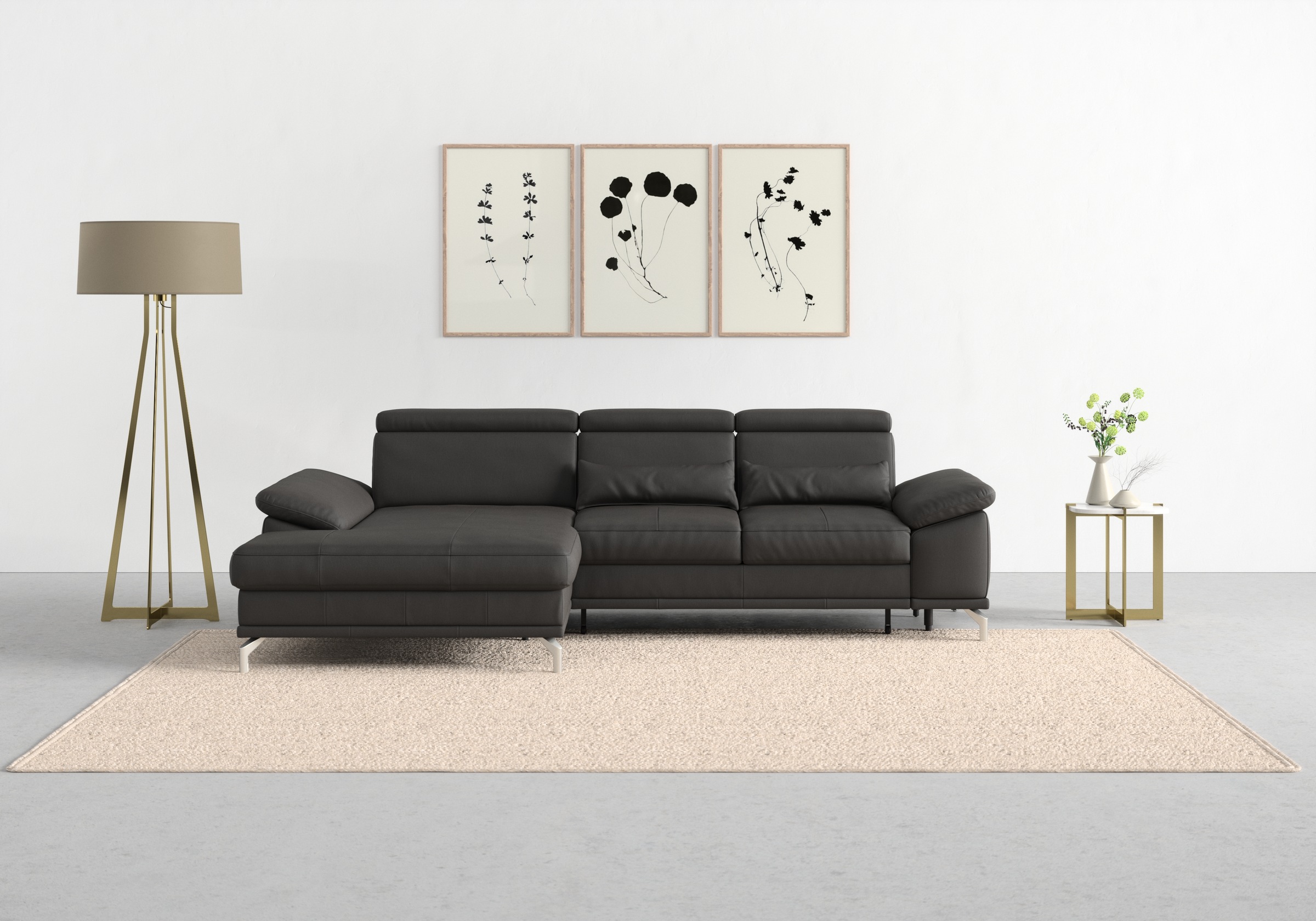sit&more Ecksofa »Cabrio L-Form, B: 295 cm, mit Sitztiefen-, Arm- & Kopfteilverstellung«, 2 Nierenkissen, Federkern, optional Bettfunktion und Stauraum
