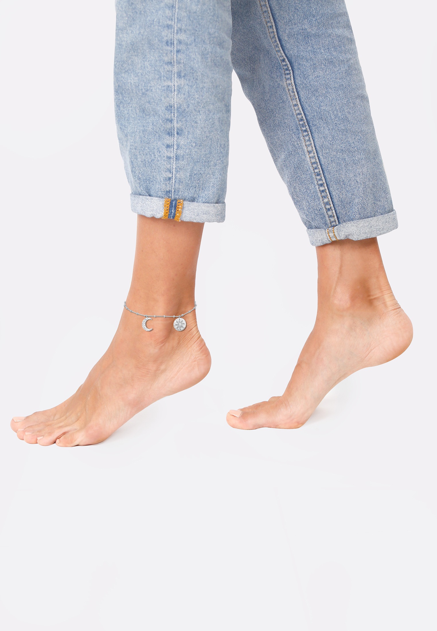 Elli Armkette »Fußschmuck Sonne Mond 925 Silber«