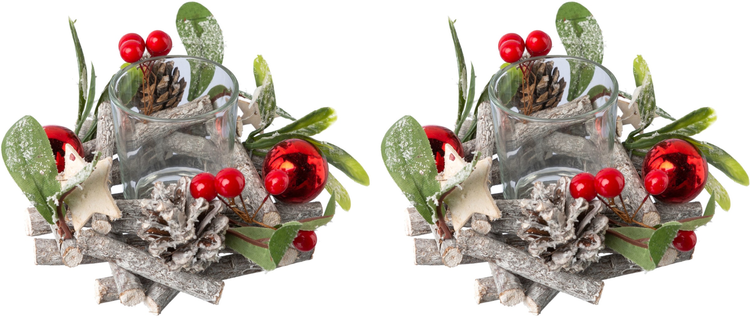 Creativ deco Teelichthalter »Weihnachtsdeko«, (2 St.), mit natürlichen  Weihnachtsdeko-Elementen, 2er Set, Ø ca. 13 cm bequem bestellen