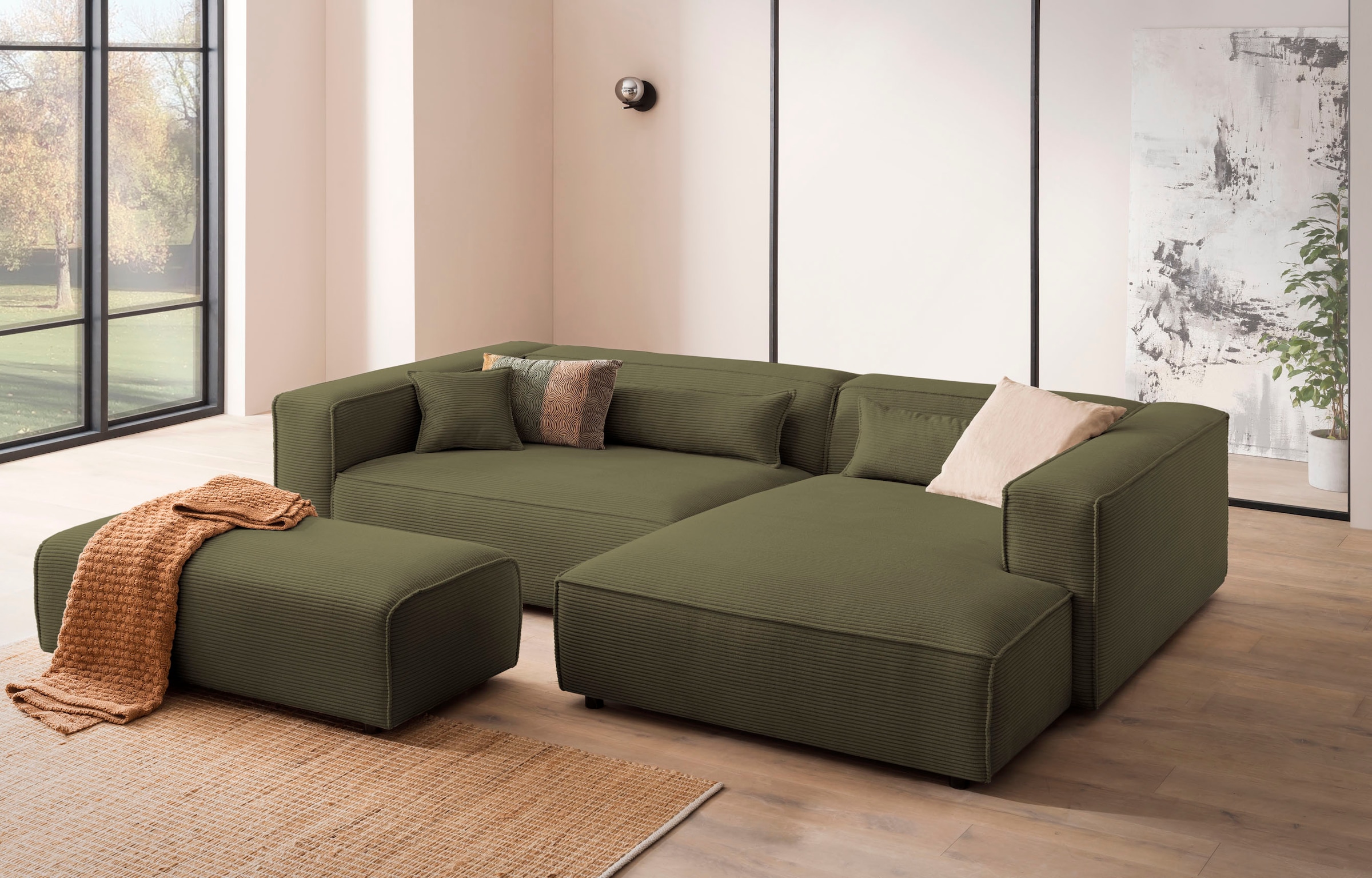 Polsterecke »PIARA XXL, L-Form, incl. Hocker«, stellbar zum Schlafsofa...