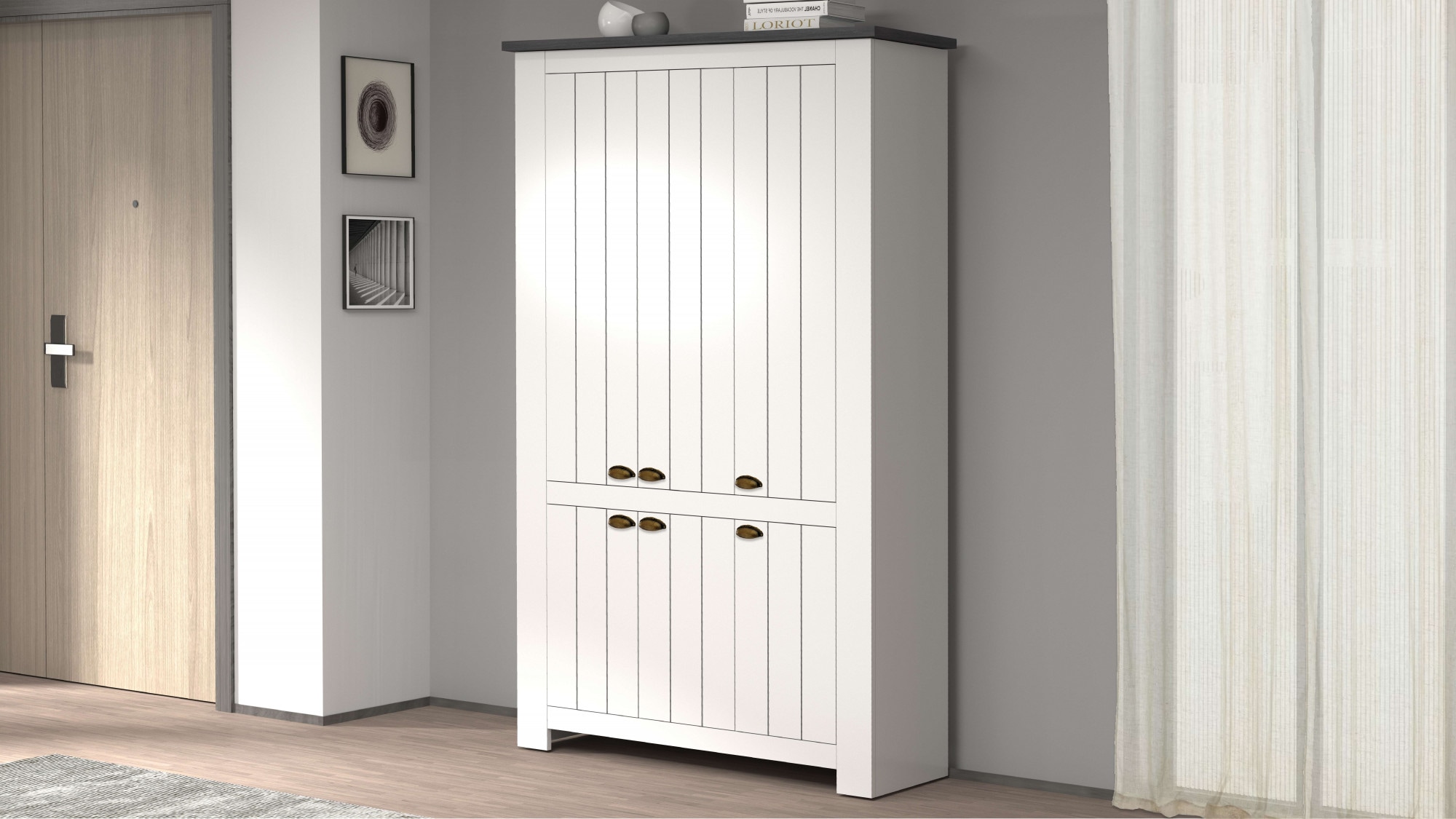 INOSIGN Schuhschrank »FIGO, Made in Italy – Schuhkommode,Schuhregal für ca. 60 Paar Schuhe«, (1 St.), 6-Türig, Siebdruck-dekorative Fräsungen, 20 Fächer, Höhe: 60 cm