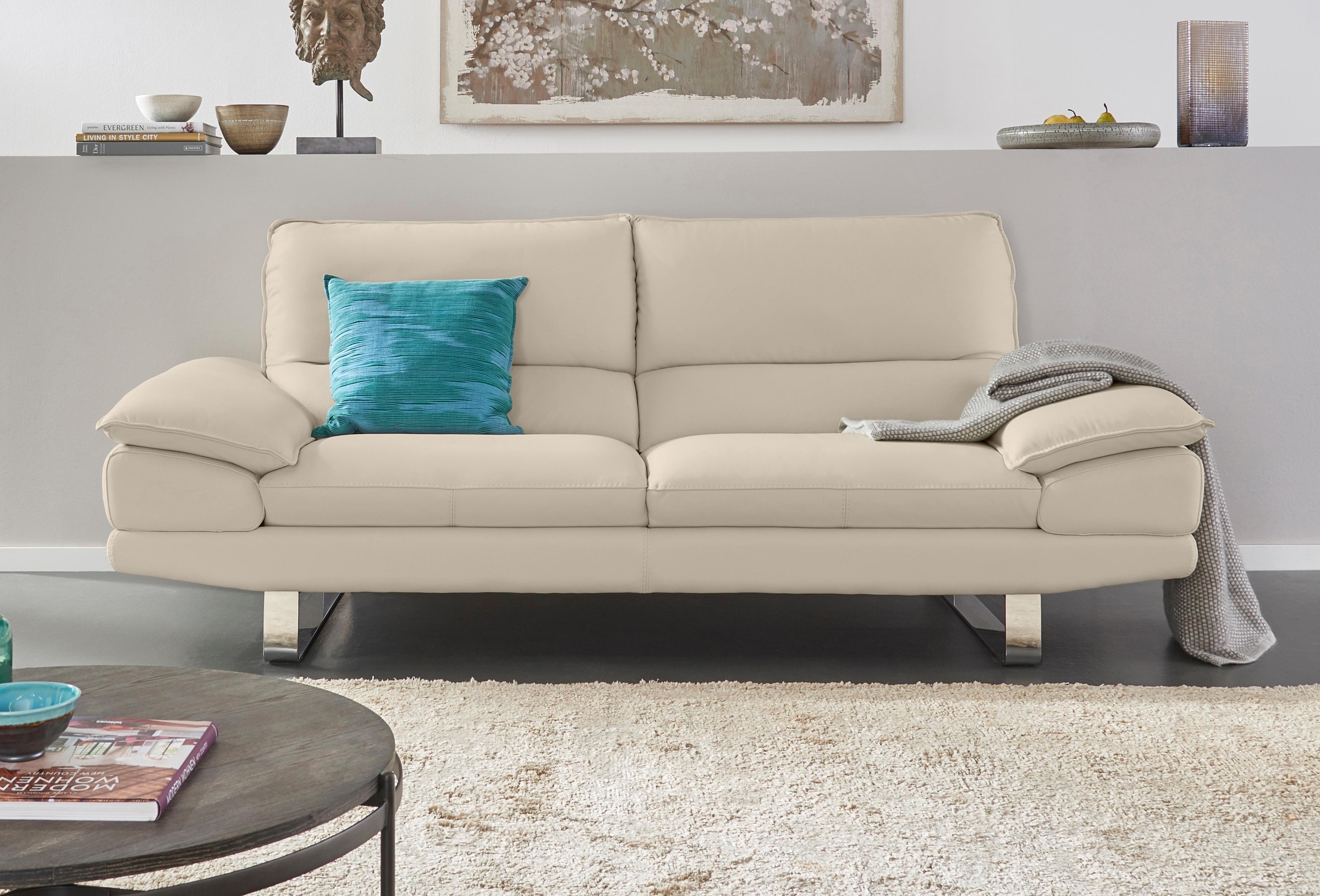 CALIA ITALIA 3-Sitzer »Dave, Sitzkomfort der Extraklasse, tolle Details«, Designsofa auf Kufenfuß, in zwei Lederqualitäten