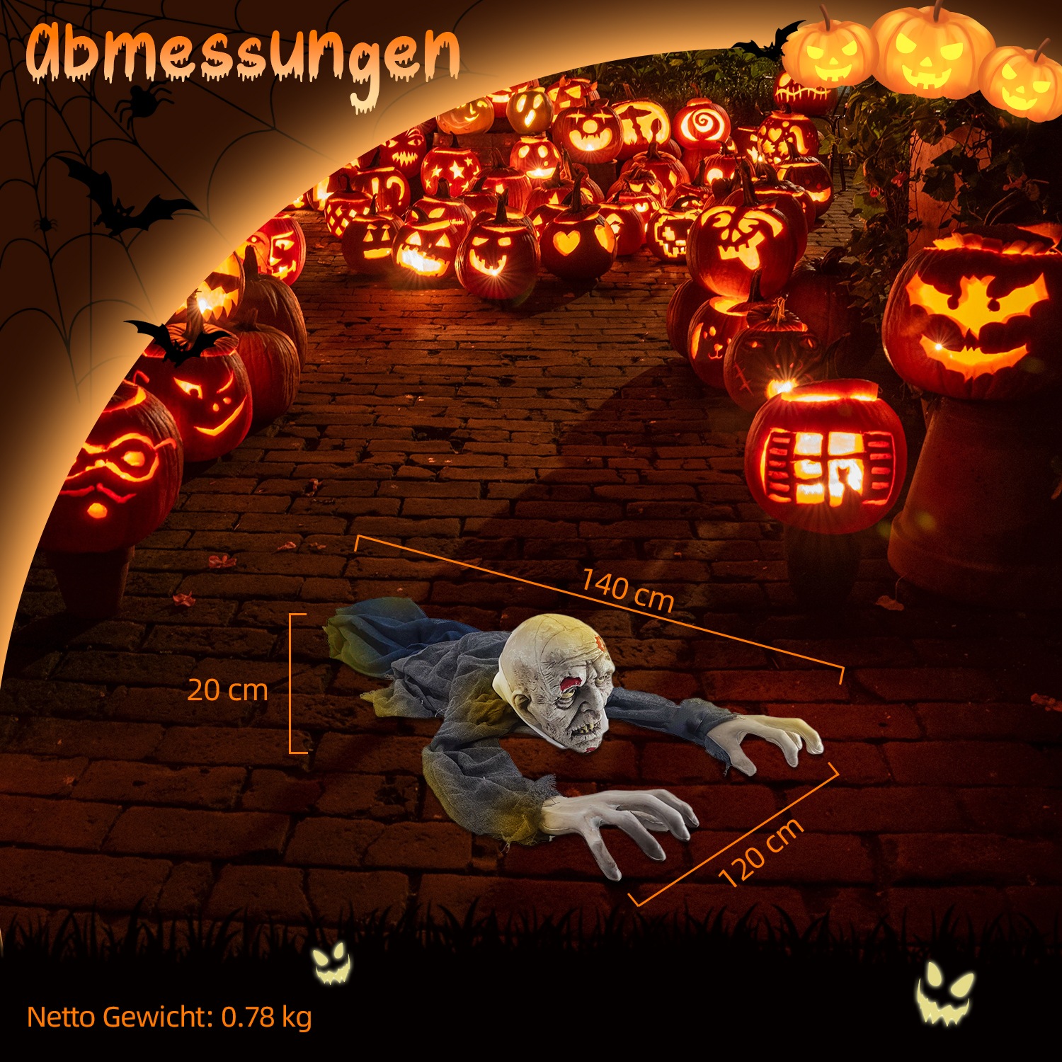 SHX Dekofigur »Animierter kriechender Zombie«, Bewegung, leuchtende Augen, Soundeffekt
