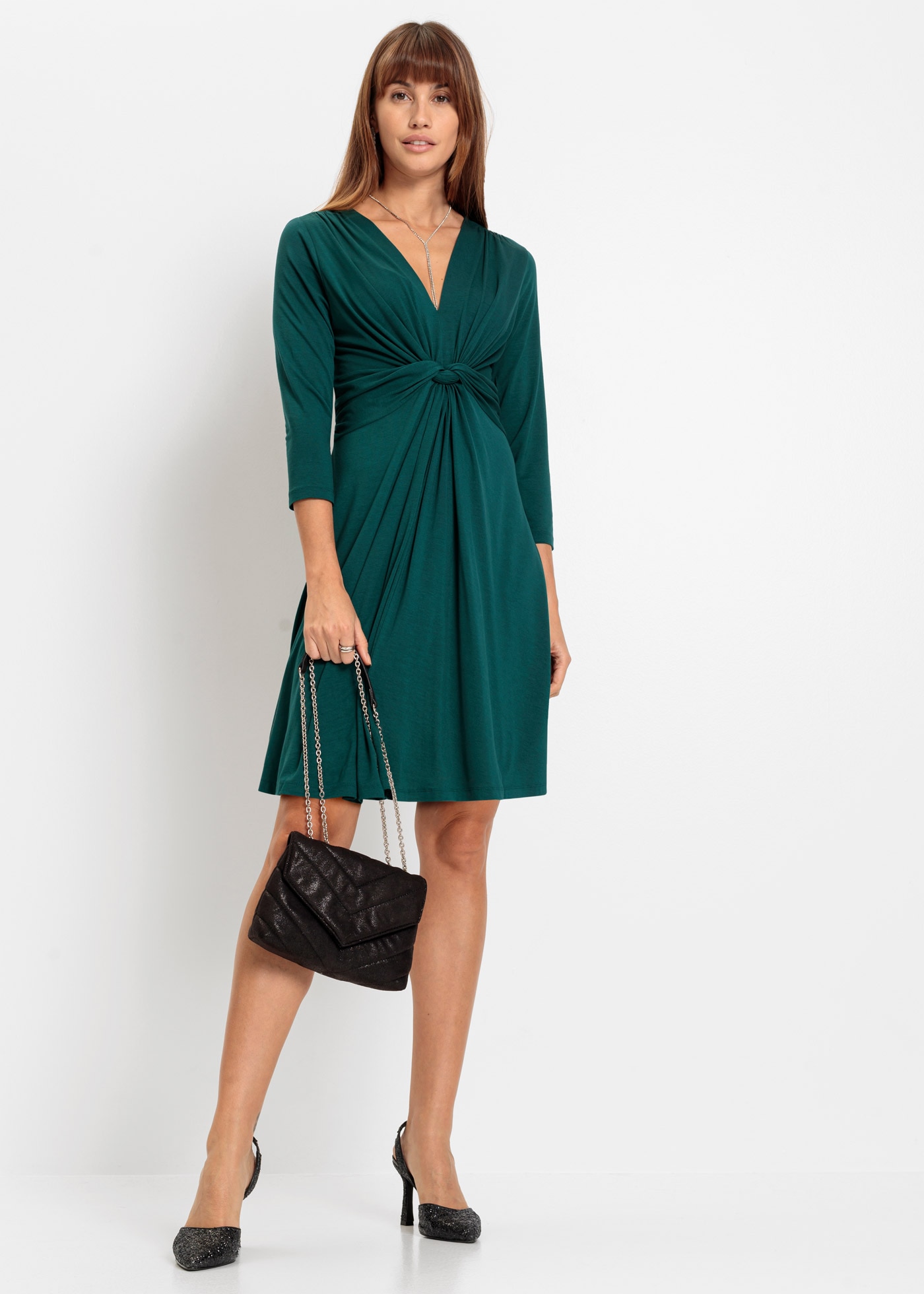 bonprix Jerseykleid »Jerseykleid in fließendem Viskose-Mix« für Alltag, aus Viskose-Mix, ausgestellte Passform, 3/4-Ärmel