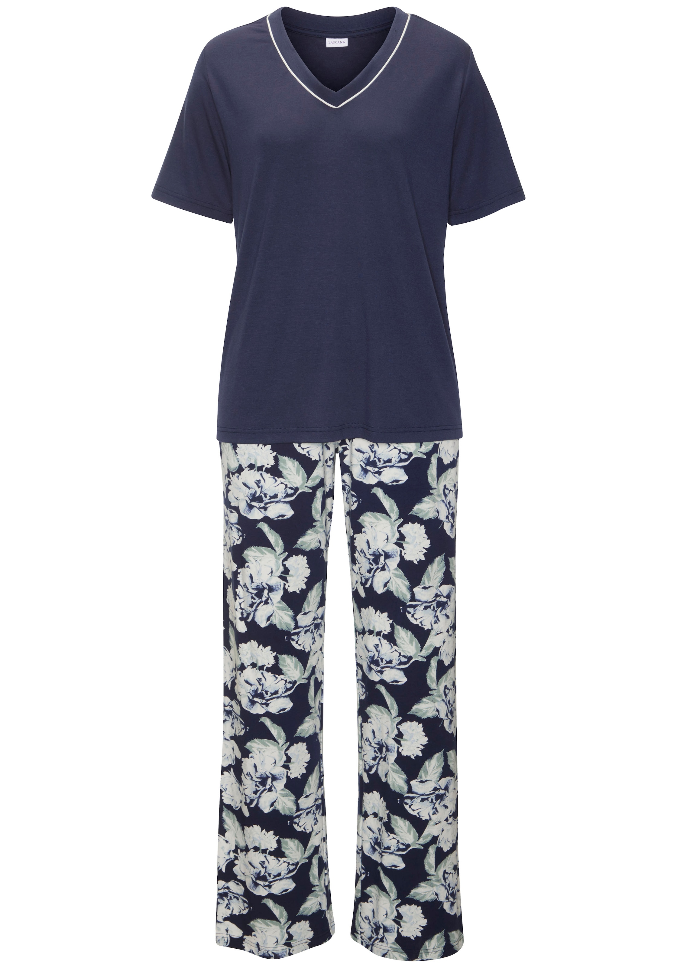LASCANA Pyjama, (2 tlg.), mit schönem Blumenmuster