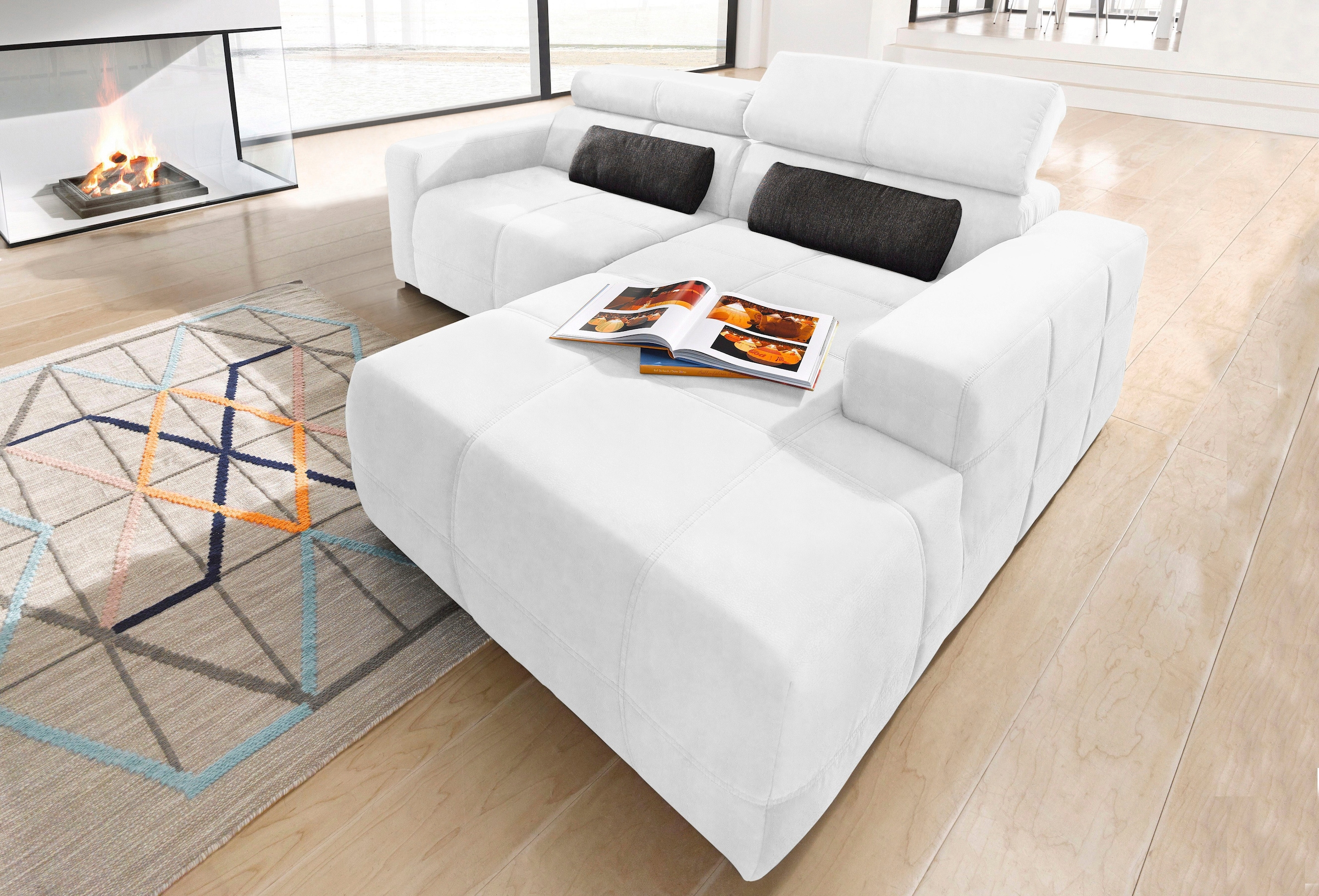 DOMO collection Ecksofa »Brandon kleine Ausführung B/T/H: 214/100/80 cm«, Mit Kopfteilverstellung, auch in Leder und Cord, L-Form