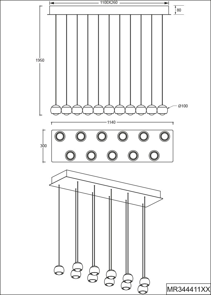 Musterring LED Pendelleuchte »CANNON, 11-flammige LED Hängelampe 5W 500Lumen 2300-4000K CCT« LED-Board 1 Stk. Farbwechsler | warmweiß - kaltweiß mit Fernbedienung, stufenlos höhenverstellbar max 195cm dimmbar Memory